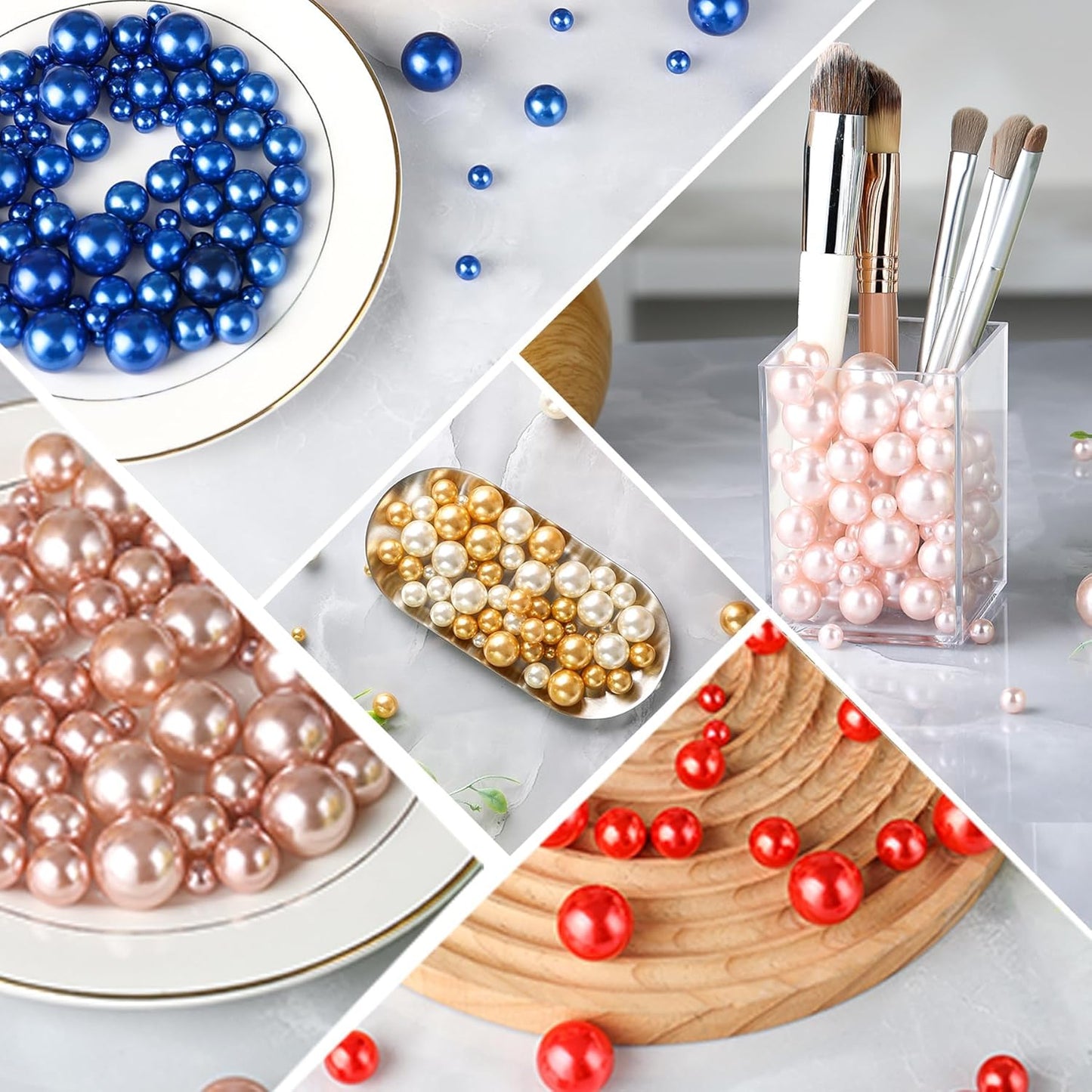 520Pcs Bluegreen Beads for Centerpieces Decor, Artifical Pearls Vase Filler, Large Beads for Makeup Brush, No Hole Round Pearl Beads for Wedding Birthday Christmas Party Home Decor(18mm 14mm 6mm)