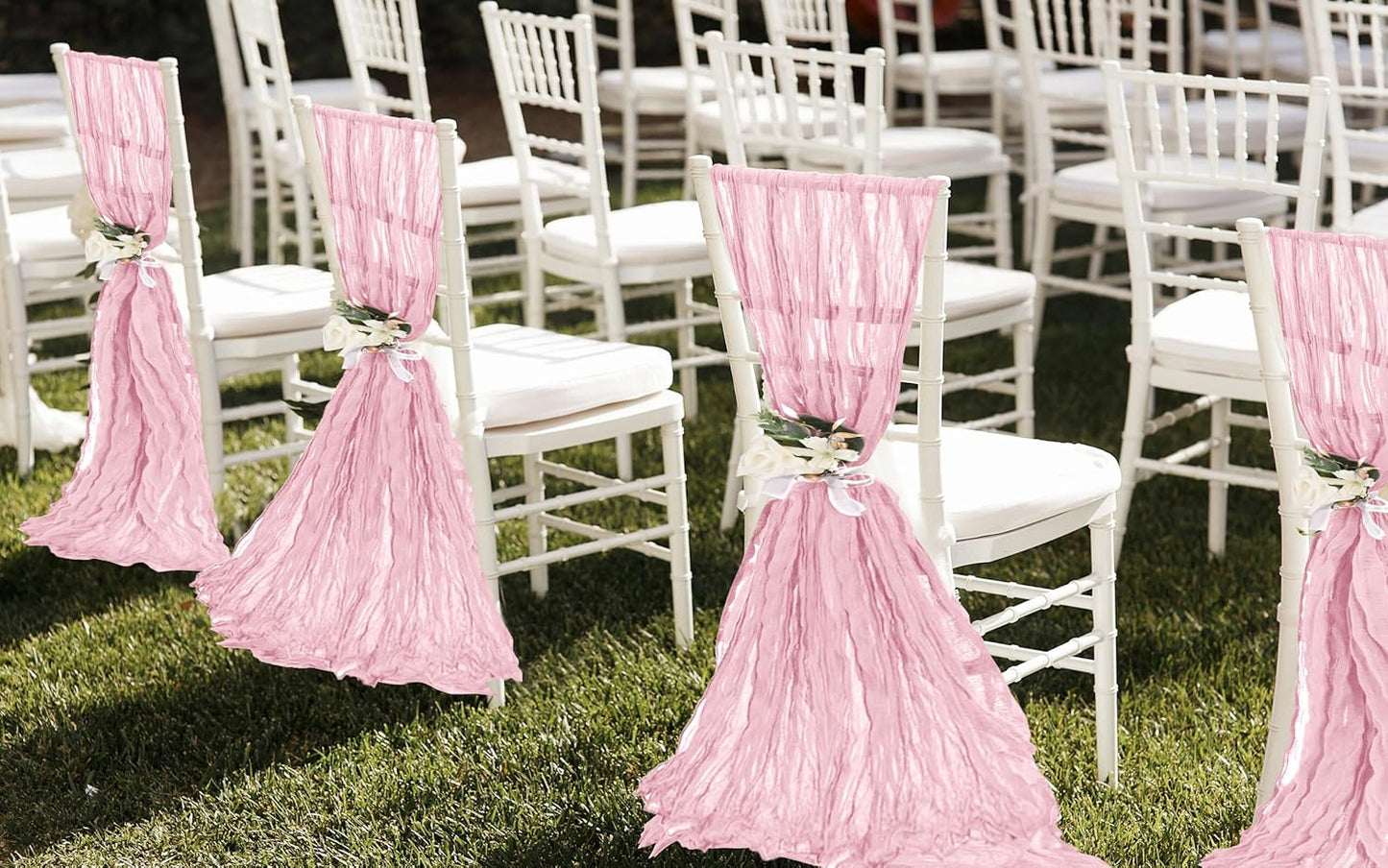 50 PCS Cheesecloth Chair Sashes, Bows Designed ChairSashes, 15.7x70 inch Chair Sashes for Aisle Decorations Universal Chairs Cover Decoration for Wedding Reception Party Banquet (Light Pink)