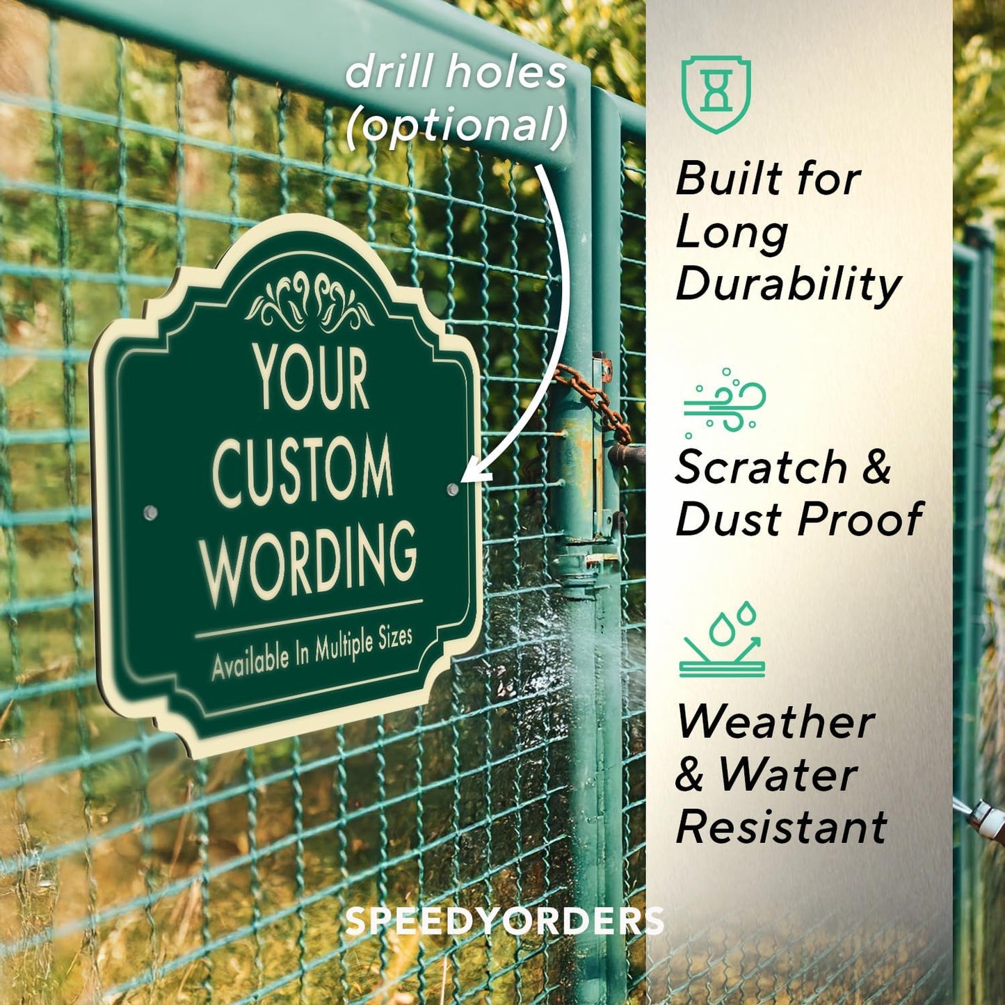 Custom Decorative Outdoor Metal Sign - Personalized Aluminum Driveway Sign, Waterproof, Made in USA - Design 2 Forest Green 10x7 In