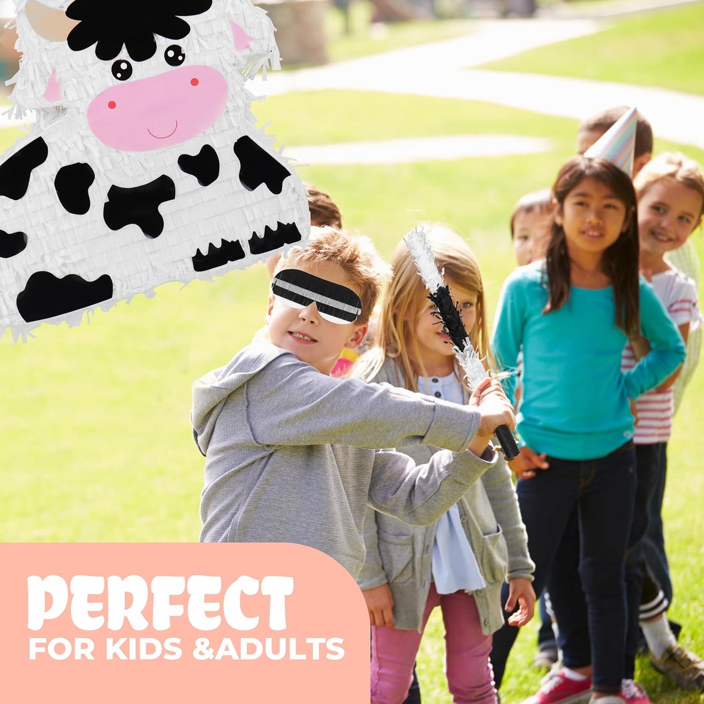 Milk Cow Pinatas Bundle with a Blindfold and a Bat (16 x 13 x 4 Inches), Perfect for kid's Birthday Parties, Mexican Theme Parties, Decorations