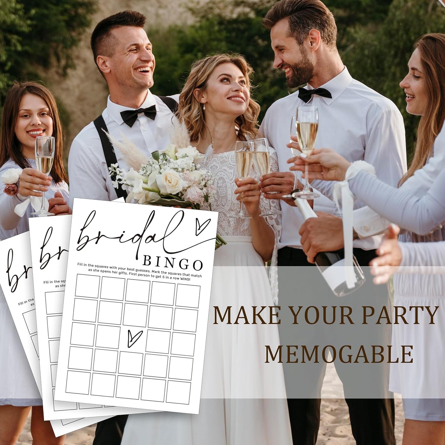 Fun Bridal Shower Bingo Games Set with Blank Squares to Wedding Guest Book idea Bride’s Gifts, Fun Wedding Shower Games Activity for 25 Guests Minimalist White Newlywed Party Supplies - A14