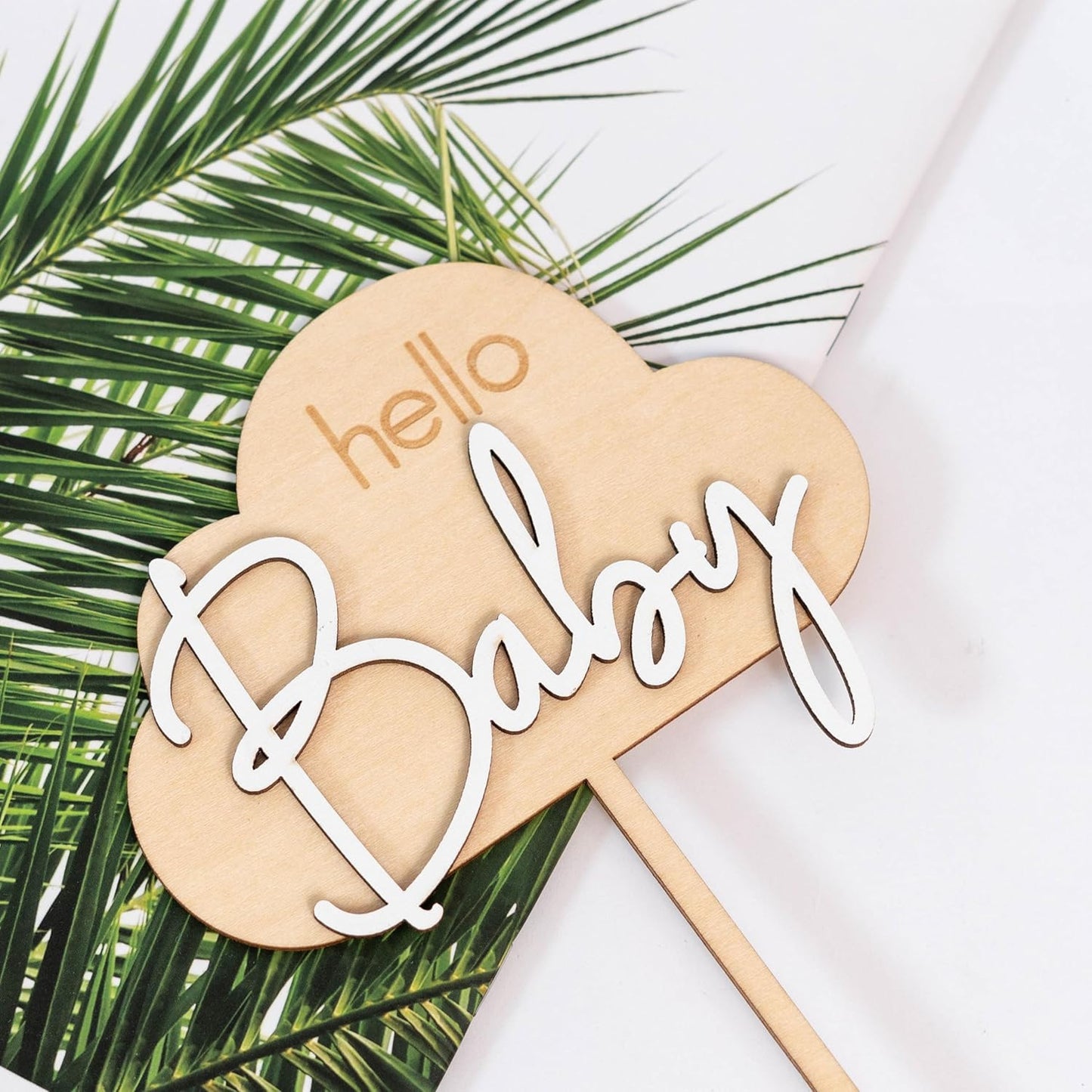 Hello Baby Wooden Cake Topper - Cloud Themed Baby Shower Party Cake Topper,Gender Reveal Party Decoration