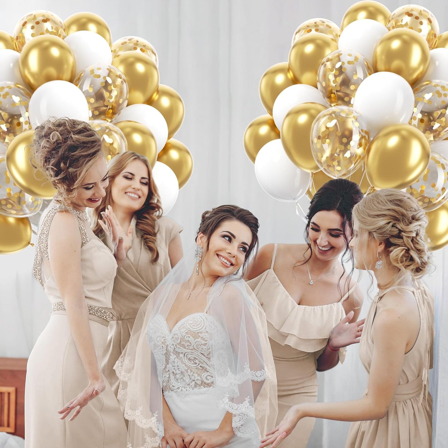 60pcs Gold and White Balloons 12inch, White and Gold Balloons with Metallic Gold Confetti Balloons for Graduation Wedding Engagement Birthday Party Decorations