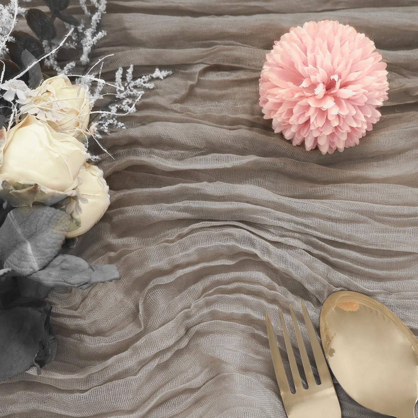 12Pcs Khaki Cheesecloth Table Runner 120 Inch10FT Nude Rustic Boho Cheesecloth Table Runnerfor Wedding Party Baby Shower Birthday Home Decor Holiday Decorations