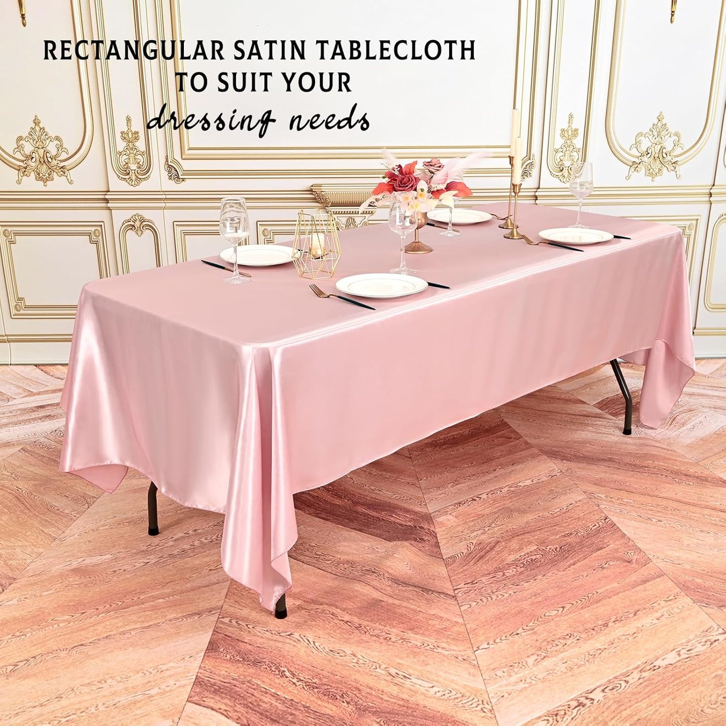 6 Packs Satin Tablecloth 57 x 108 Inch Rose Gold Rectangular Table Cloth Silk Tablecloth Smooth Fabric Overlay Satin Table Cover Decoration for Wedding Party Banquet Events