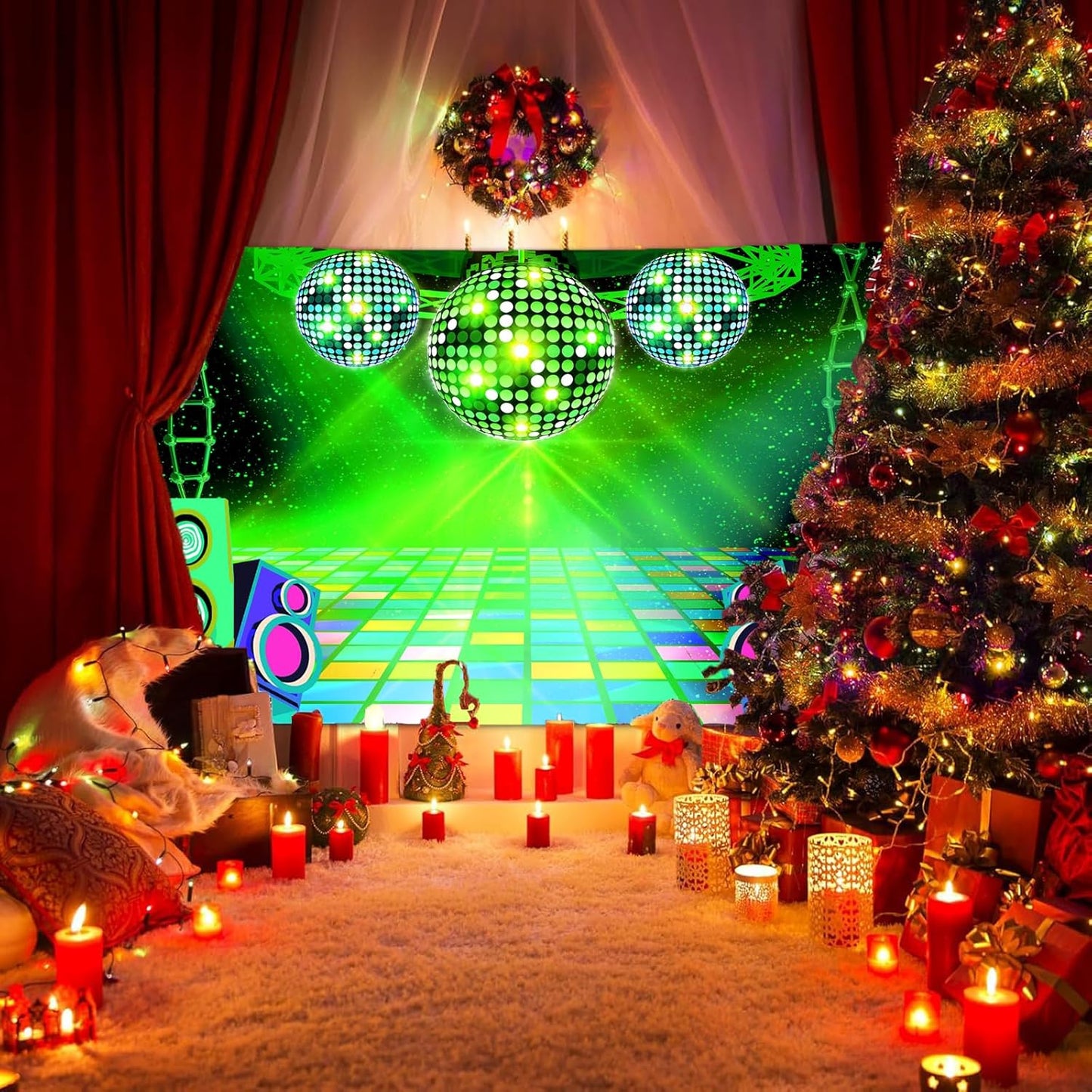 Dance Party Backdrop Retro 80s 90s Theme Stage Dance Ball Music Birthday Party Decoration DJ Photography Background 5 x 3 ft for Baby Shower Picture Photo Shoot Polyester Fabric,Purple