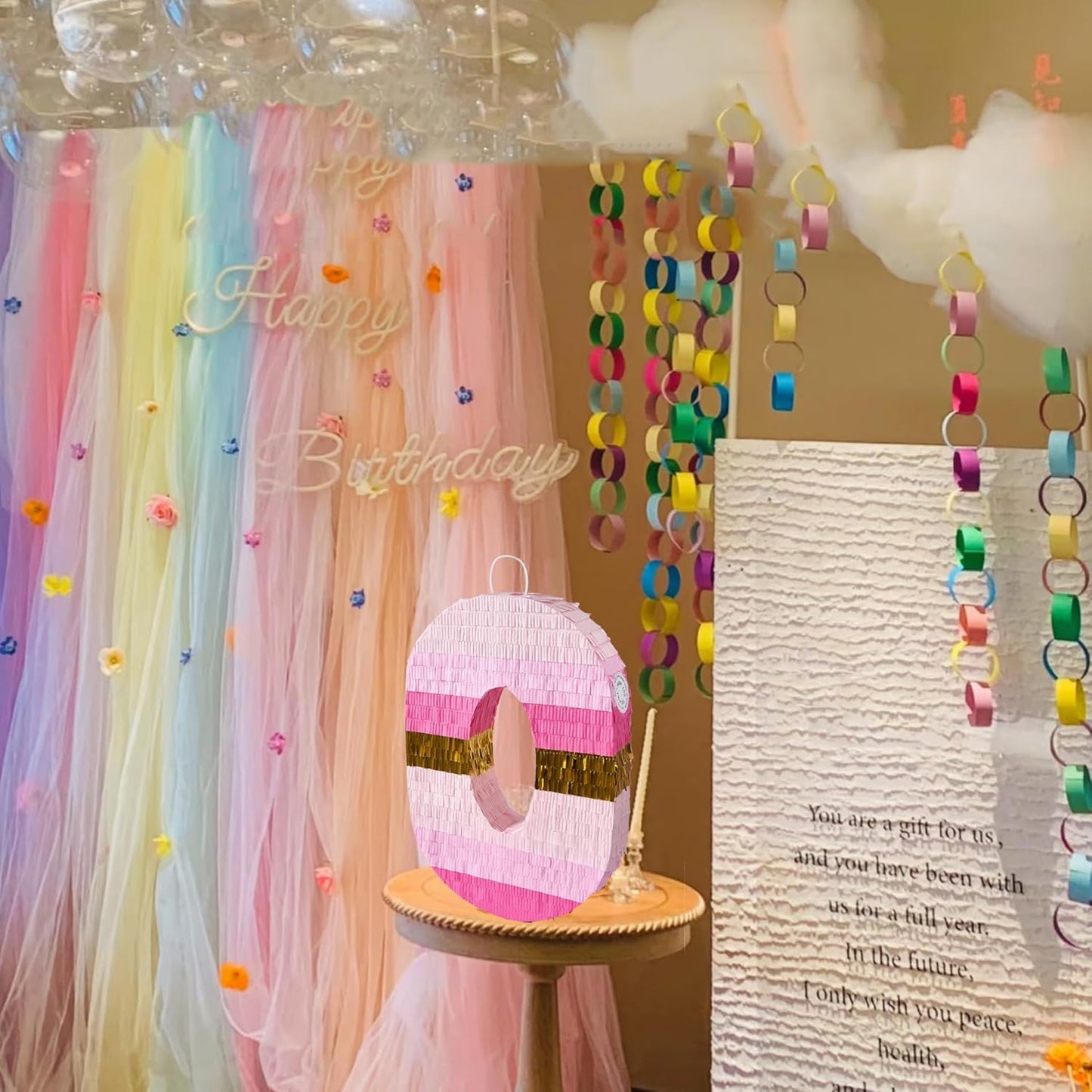 PCFING 20 Inch Number 0 Piñata Pink Gold with 30 Inch Piñata Stick Blindfold Confetti for Boys Girls Adults Birthday Party Decorations, Anniversary Celebration, Fiesta