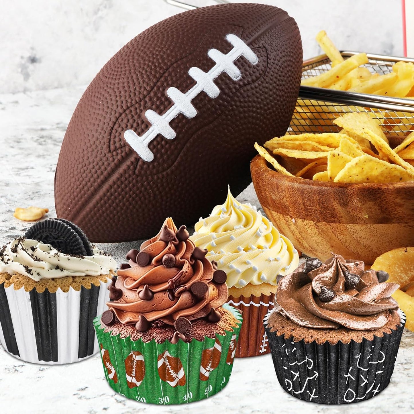 Whaline 600Pcs Football Cupcake Liners 6 Styles Rugby Cupcake Wrappers Baking Cups Holders Sports Theme Muffin Baking Liners for Birthday Party Holiday Party Post-match Celebration