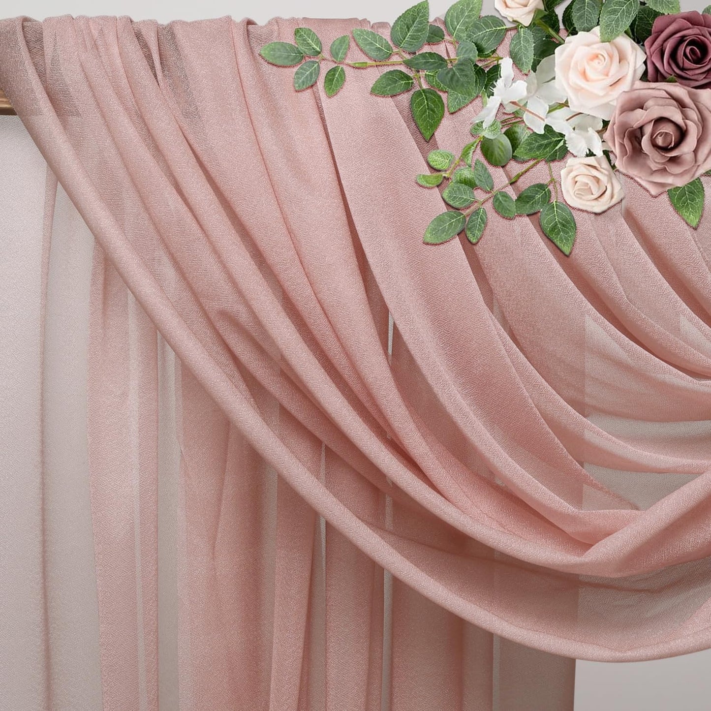 Wedding Arch Draping Fabric 4 Panels 28.7" x 20FT Dusty Rose Sheer Chiffon Backdrop Drapes for Wedding Ceremony Birthday Party Bridal Shower Outdoor Decoration