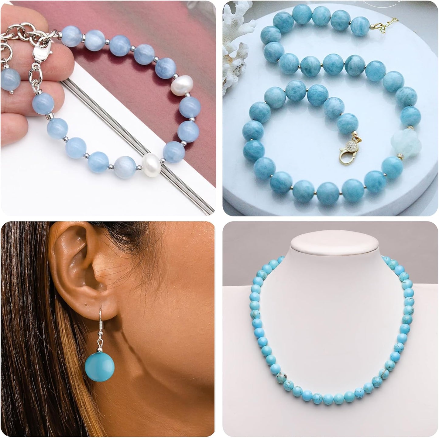 6mm Natural Stone Beads for Jewelry Making,Blue Turquoise Polished Smooth Round Gemstone Beads for Bracelet Necklace 15 Inch