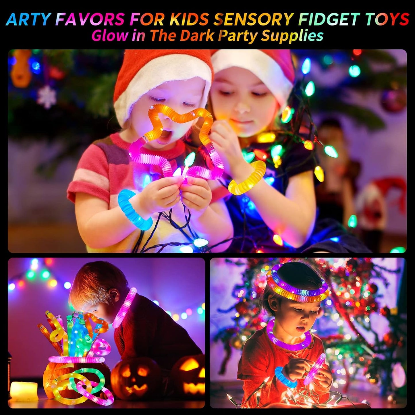 12 PCS Light Up Glow Sticks - LED Pop Tubes, Glow in The Dark Party Supplies, Sensory Toys Birthday Party Favors for Kids, Light Up Toys Goodie Bag Stuffers Gifts