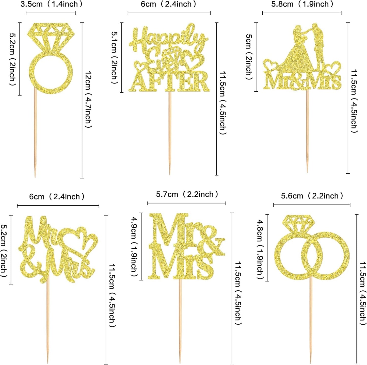 24 PCS Mr & Mrs Cupcake Toppers Wedding Engagement Party Picks Bridal Shower Anniversary Party Cake Decorations Supplies