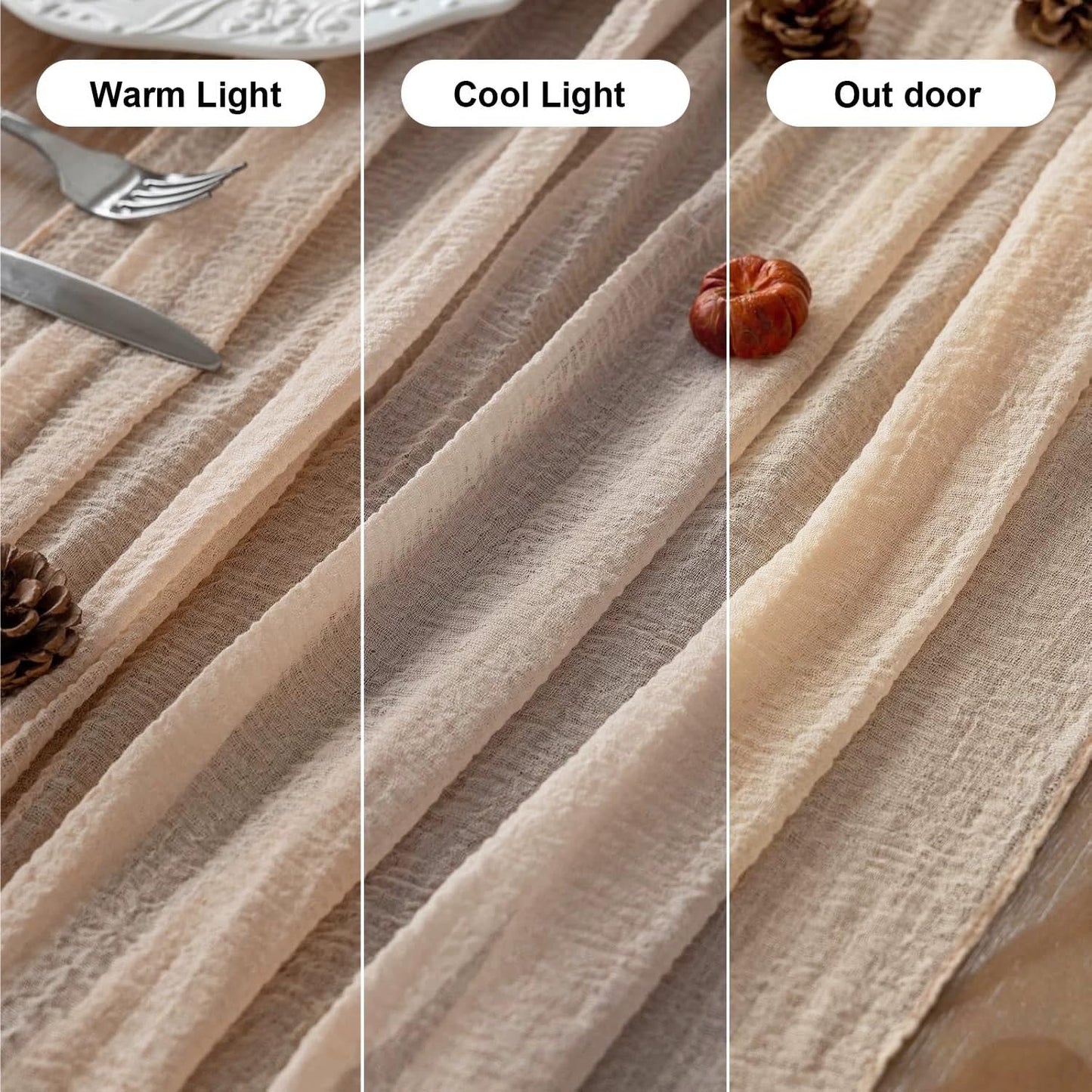 Deep Beige Cheesecloth Table Runner Rustic Boho Gauze 120 Inch 10 FT Cheese Cloth for Wedding Baby Shower Bridal Shower Birthday Engagement Party Long Sheer Home Decorations