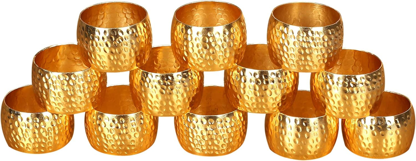 Metal Napkin Rings Set of 6 – Handmade Curved Napkin Holders in Shimmer Gold, Elegant Table Décor for Weddings, Dinner Parties, Family Gatherings & Everyday Use