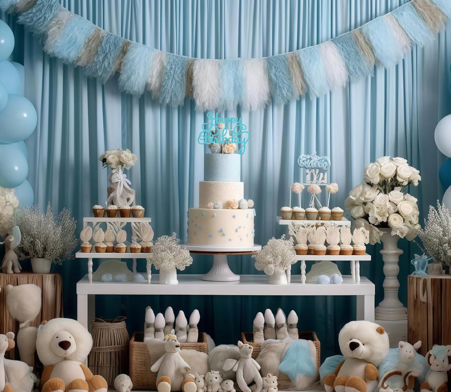 Happy Birthday Cake Topper - Sky Blue Glitter Birthday Party Cake Decoration Supplies - Happy Birthday Cake Decor, for Anniversary/Birthday Party Supplies Photo Booth Props