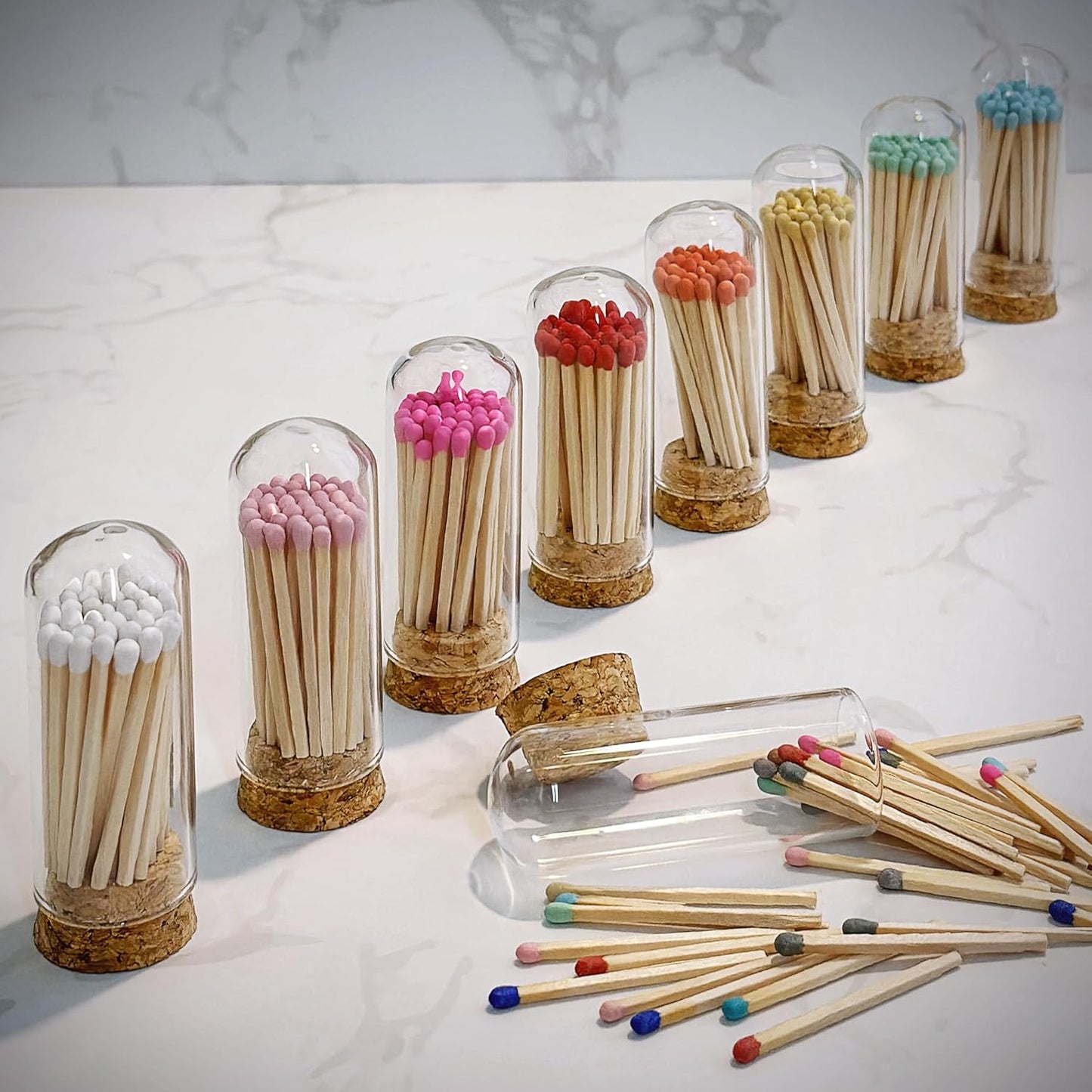 2" White Tip Matches with 3 Mini Cloche Jar + Striker Stickers Included | 100 Classic White Decorative Matches with a Small Glass Holder | Gifts, Home Decor, & Candle Accessories by Thankful Greetings