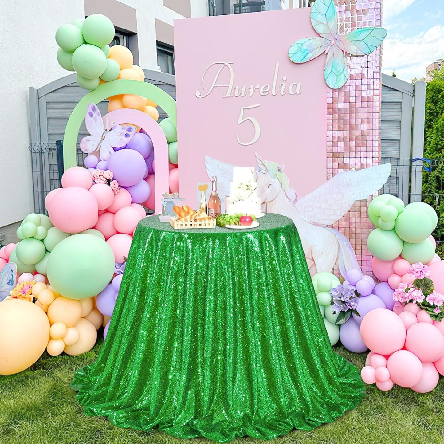 QueenDream 60x102 Inches Green Table Clothes for Parties Birthday Wedding Sequin Tablecloth Cake Table Holiday Banquet Decoration