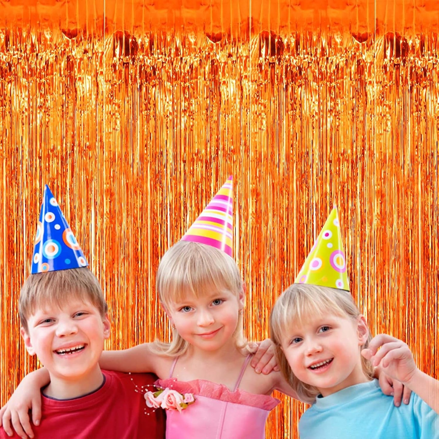 4 Pack Orange Foil Fringe Curtain Backdrop, 3.28Ftx8.2Ft Metallic Tinsel Foil Fringe Streamers Curtains for Party, Photo Booth Props, Birthday, 2022 Mother's Day Decoration Supplies