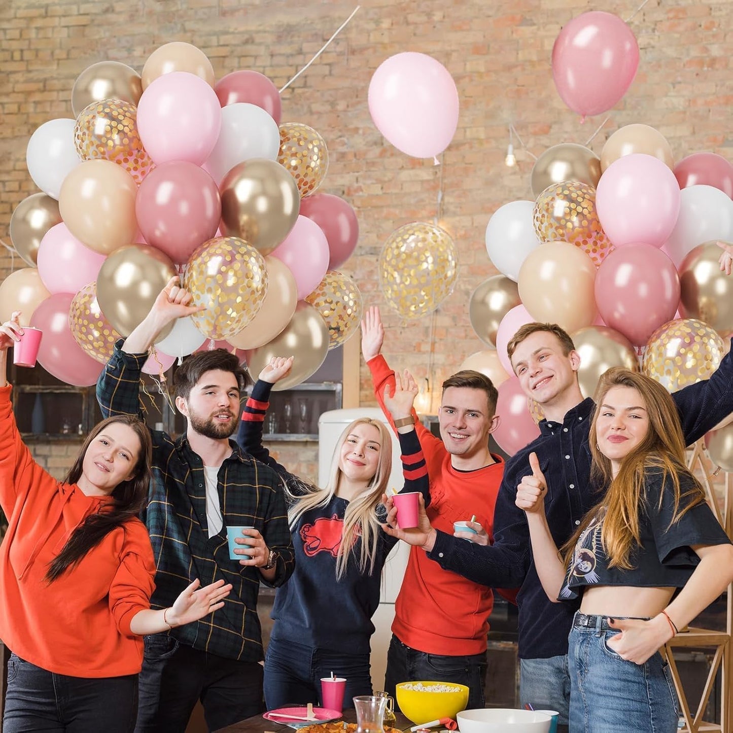 Paready Blush Pink Balloon Set, 50 Pcs Pink and Champagne Gold, 12 Inch Dusty Pastel Pink Apricot Metallic Gold Confetti for Boho Birthday Bridal Shower Bachelorette Party Supplies