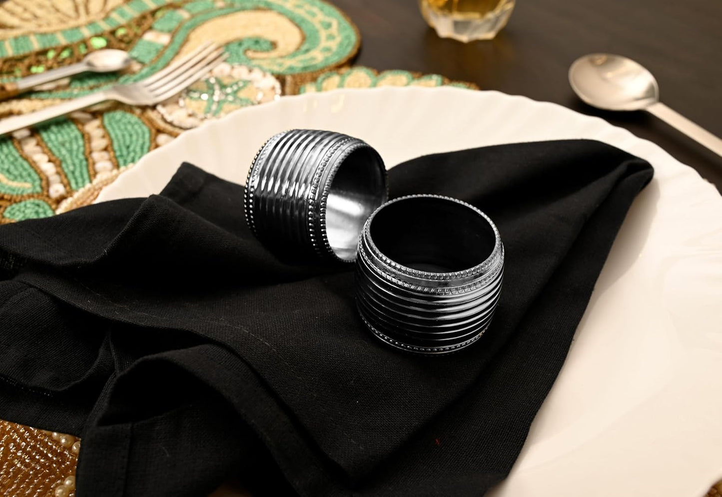 Silver Napkin Rings Set of 12, Beaded Napkin Rings - Rust Resistant, Durable Heavy Duty Napkin Holders for Family, Gatherings, Party, Farmhouse, Modern & Outdoor Dining Décor- ALPHA Living HOME