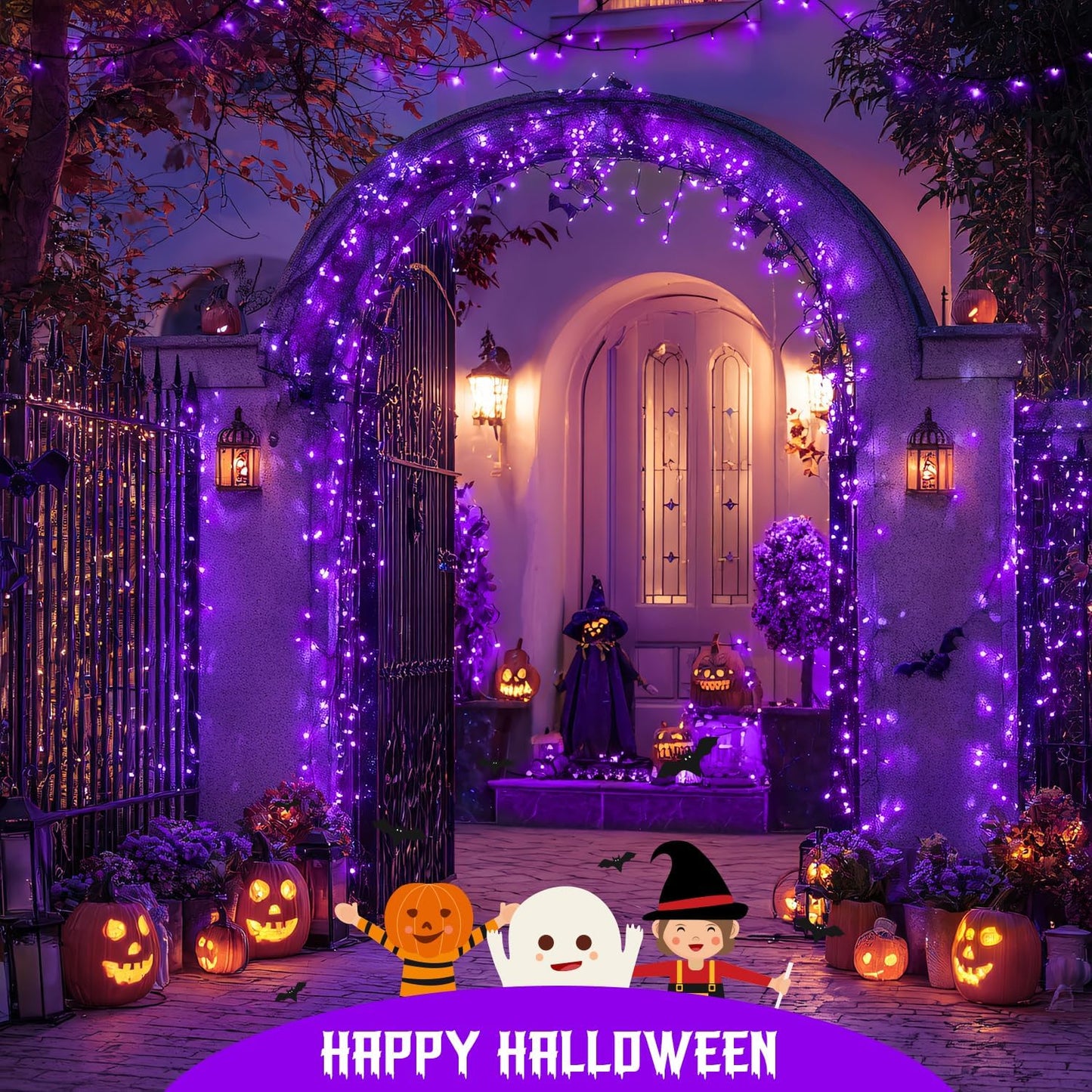 JMEXSUSS Purple Solar Lights Outdoor Waterproof, 2 Pack 100 LED Solar Halloween Lights, Purple Christmas Light for Halloween Decor Outside Tree Yard Garden