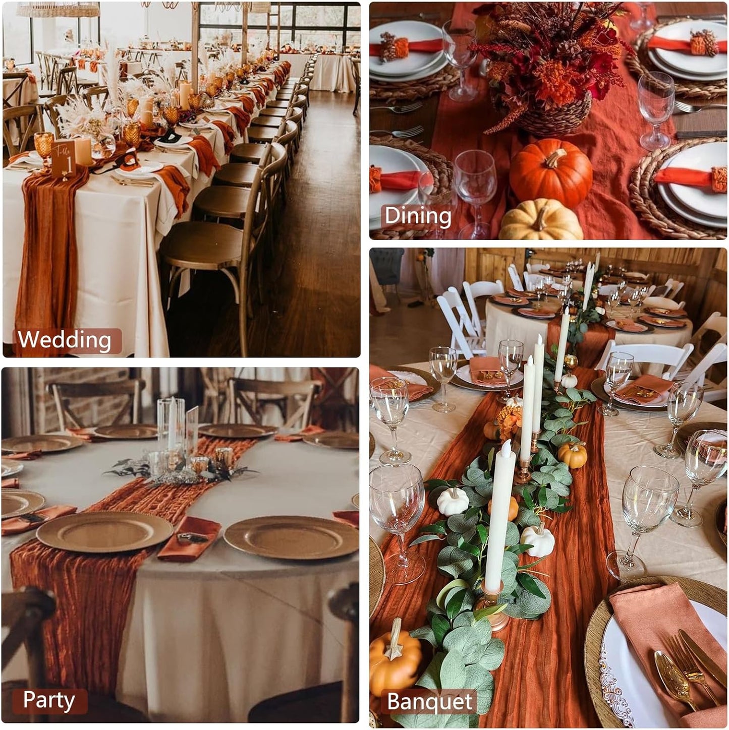 12 Pack Terracotta Cheesecloth Table Runner 20 x 120 inch Gauze 10FT Semi Sheer Boho Fabric Cheese Cloth Table Runner for Wedding Party Birthday Baby Bridal Shower