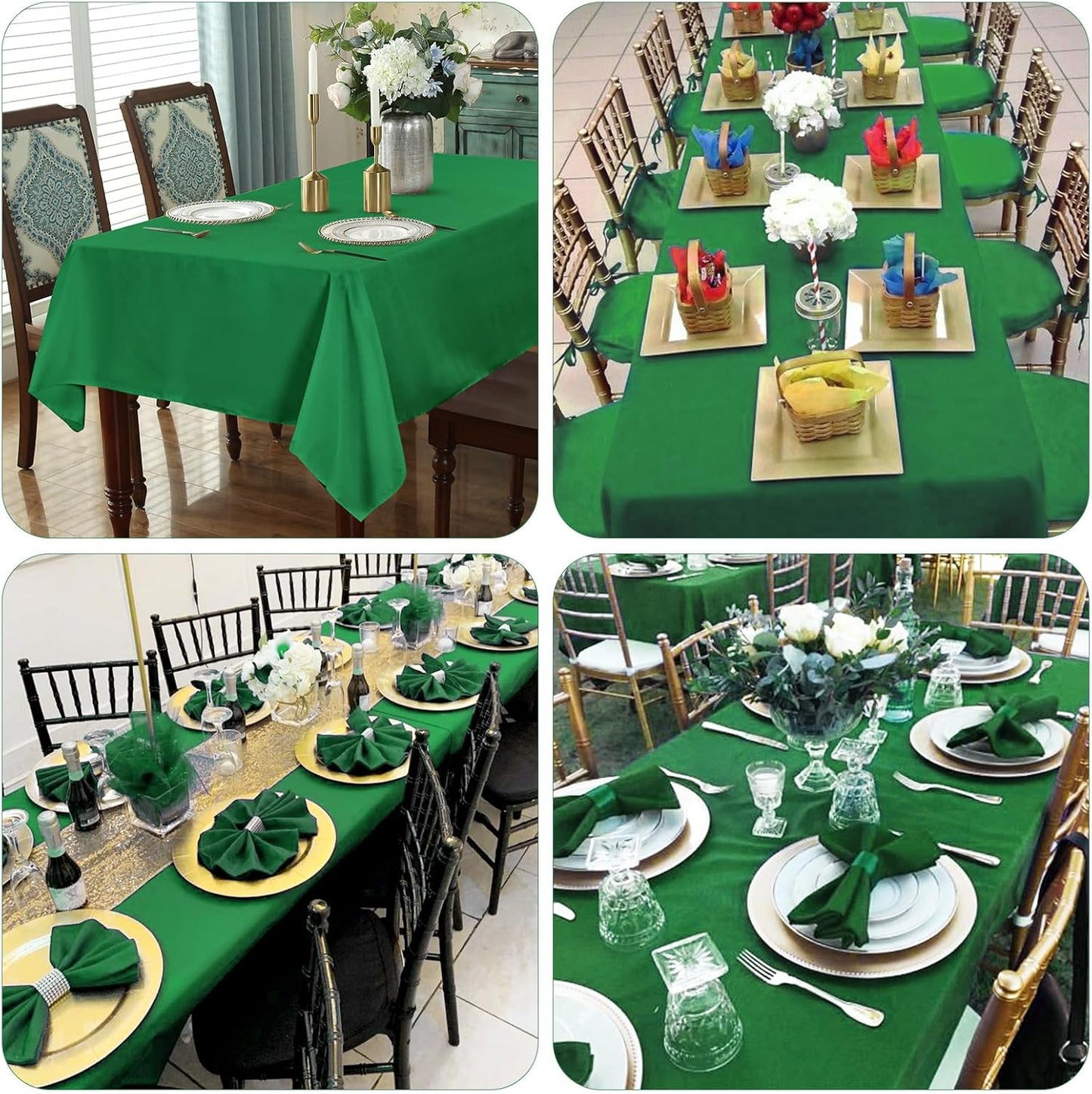 12 Pack 60 x 126 Inch Rectangle Tablecloth Green Polyester Tablecloth for 8 Ft Rectangle Tables, Washable Fabric Table Cloth for Wedding Dining Table Buffet Parties Camping