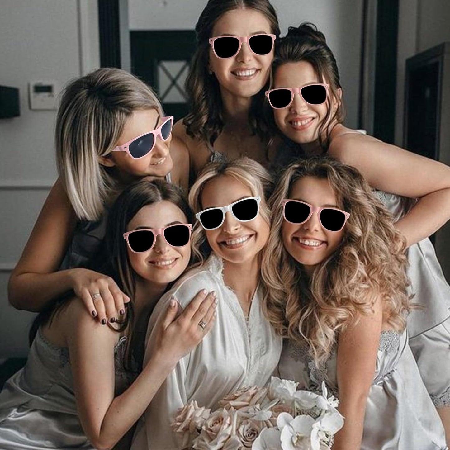 LADY&HOME 10 Pack Bachelorette Party Sunglasses Favors, Bridesmaid and Bride Tribe Sunglasses for Bridal Party, Bridal Shower(Pink)
