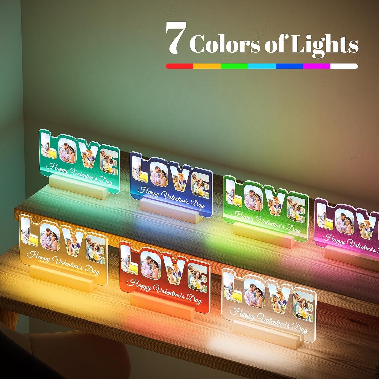 Custom Picture Frames with Photo, Personalized LOVE Photo Frame with Night Light, Customized Couples Gifts, Personalized Anniversary Valentines Gifts for Women Men Her Him Girlfriend Boyfriend