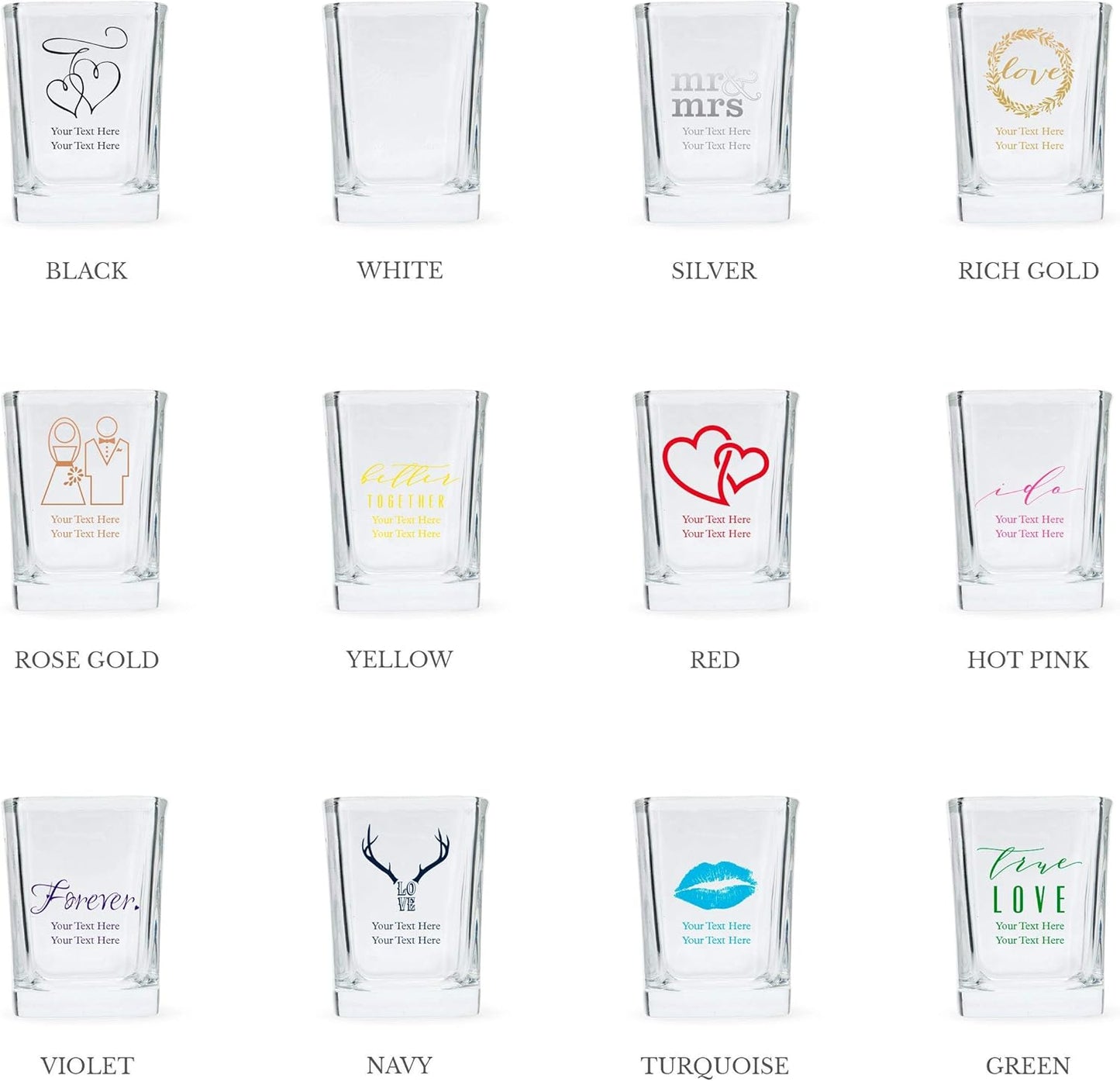 WEDDINGSTAR Personalized 2oz Square Shot Glass Customizable Full Color Print - 1 pack (sample)
