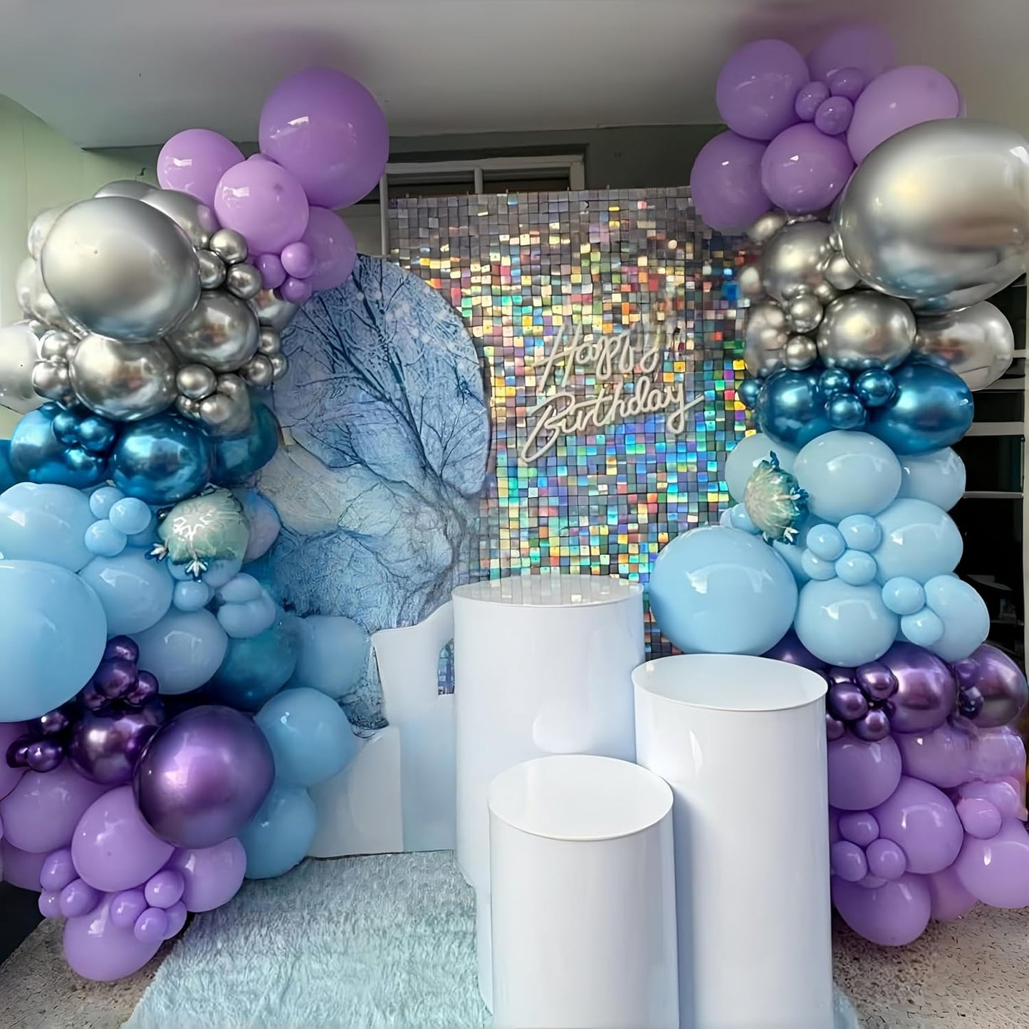 Snowflake Balloons, Pastel Blue Metallic Purple Silver Balloon with Snowflake Latex Balloons Birthday Party Decorations for Girls Birthday Baby Shower Winter Wonderland Christmas Party Supplies