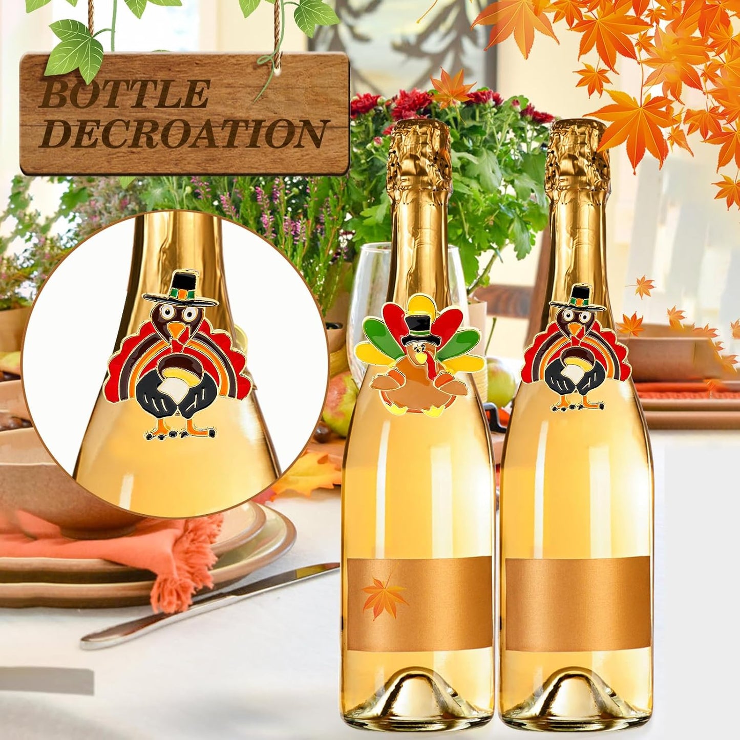 KPOSIYA Thanksgiving Napkin Rings Set of 24, Turkey Napkin Rings Vintage Alloy Fall Napkin Holders for Holiday Dinner Parties, Weddings, Family Gatherings