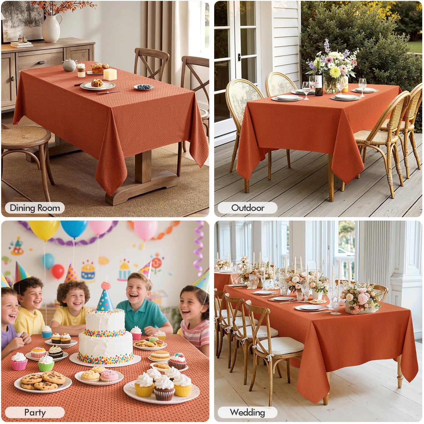 MIULEE Fall Tablecloth Burnt Orange Linen Cottton Table Cloth Rectangle Waterproof Spillproof Cross-Star Textured Table Cltoth Decorative Farmhouse for Dining Party Weddings 60x120 Inch