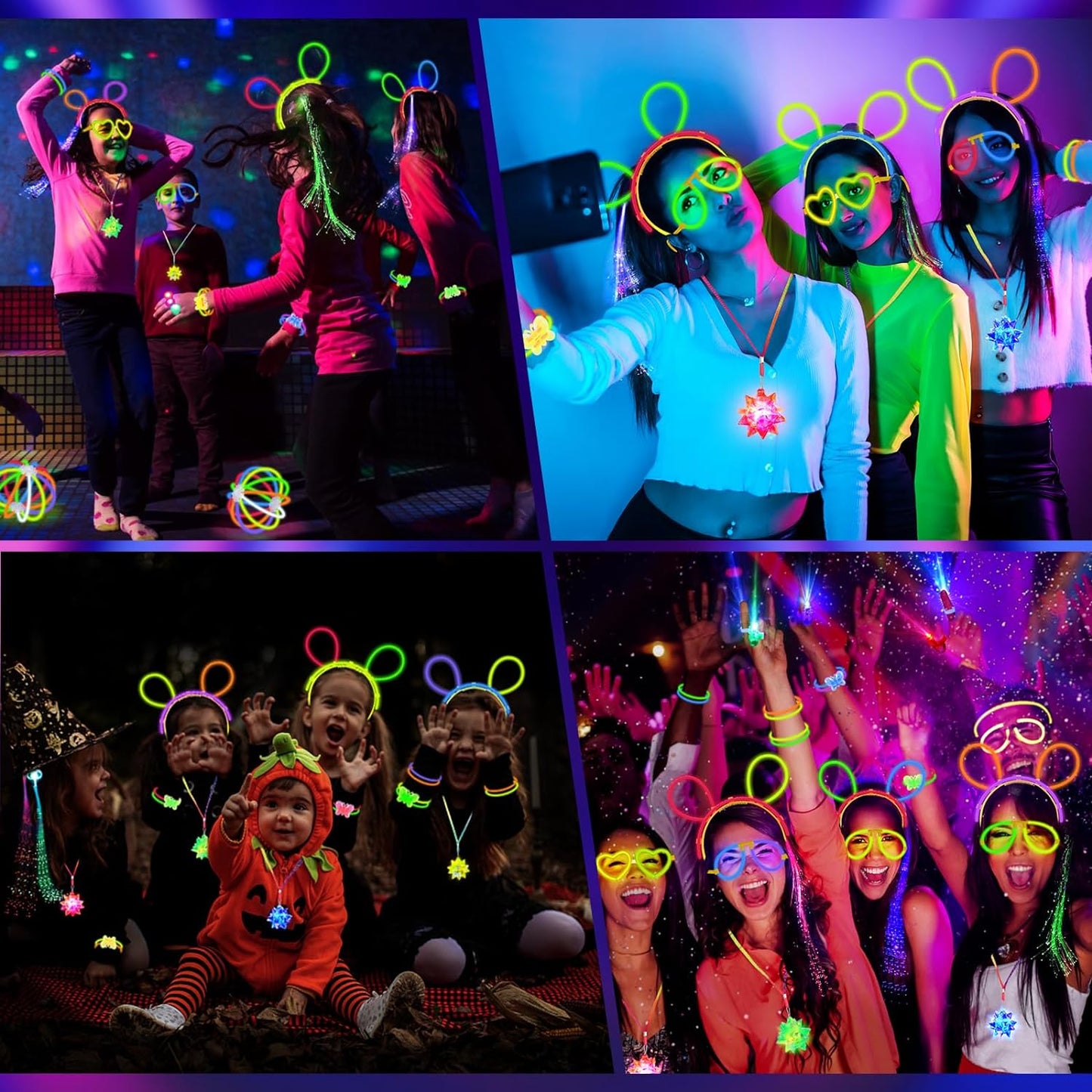 Glow in the Dark Party Supplies for Kids Adults, Light Up Party Favors with 57 LED Light Up Toys, 100 Glow Sticks Bulk DIY Glow Necklaces Glasses Bracelets Headband, Neon Party Supplies & Decorations