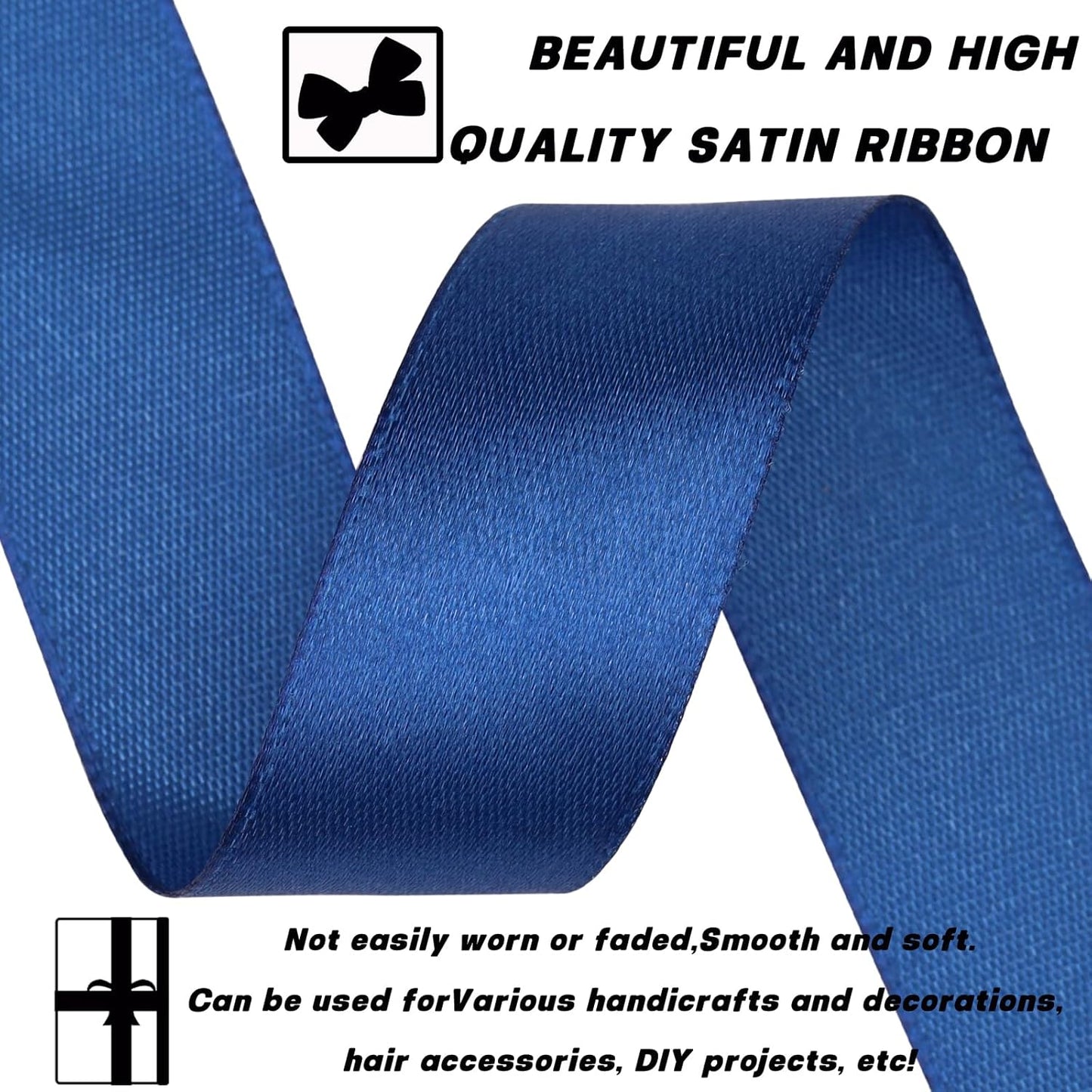 Deep Blue Ribbon 7/8 Inch 60 Yards Satin Craft Ribbon-Single Face Polyester Ribbon for Handmade Roses,Gift Wrapping,Timeless Flower,Bouquets,Wedding and Party Decoration