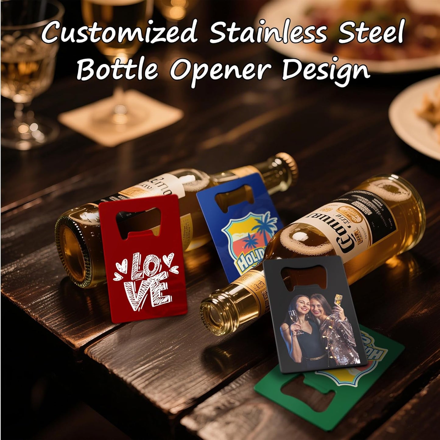Personalized Credit Card Bottle Opener, Custom Stainless Steel Beer Bottle Opener, Upload Your Name/LOGO/Text, for Wedding Favors, Brewery, Bar, Anniversaries, Party (Yellow)