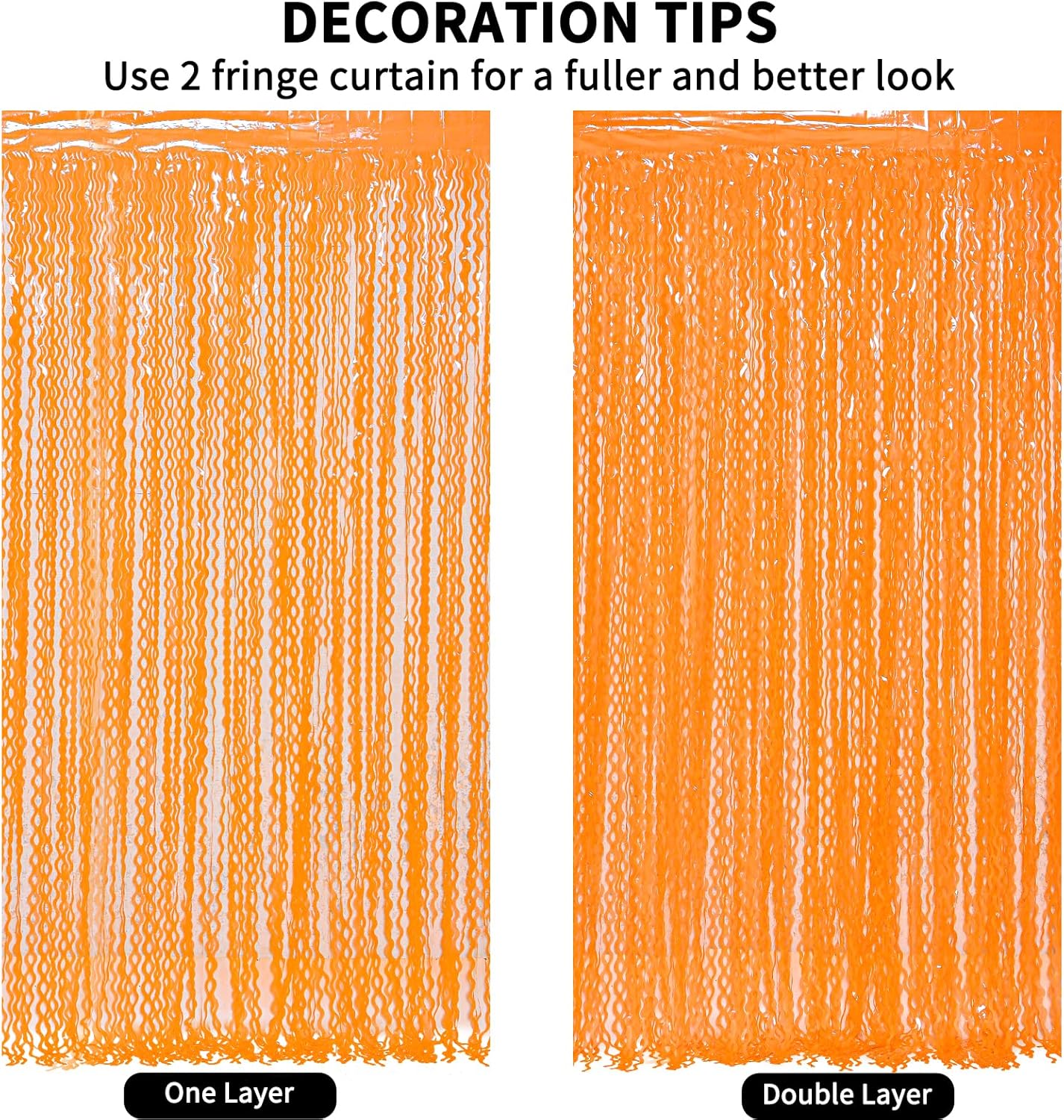 4 Pack Wavy Orange Foil Fringe Curtain Party Decorations - Orange Foil Backdrop Birthday Wedding Halloween Thanksgiving Friendsgiving Fall Party Decorations Supplies