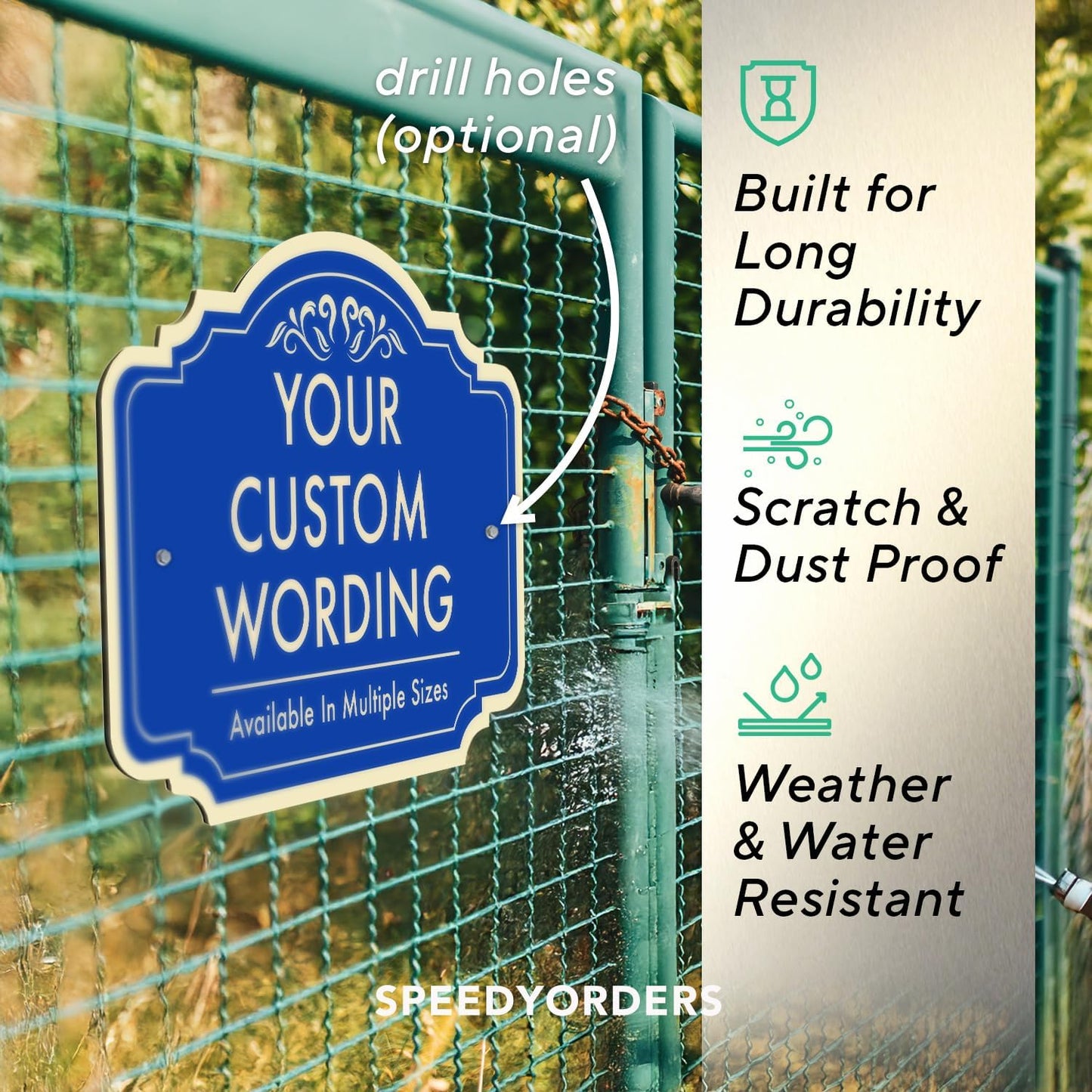Custom Decorative Outdoor Metal Sign - Personalized Aluminum Driveway Sign, Waterproof, Made In USA - Design 2 Blue Steel 42x28 In