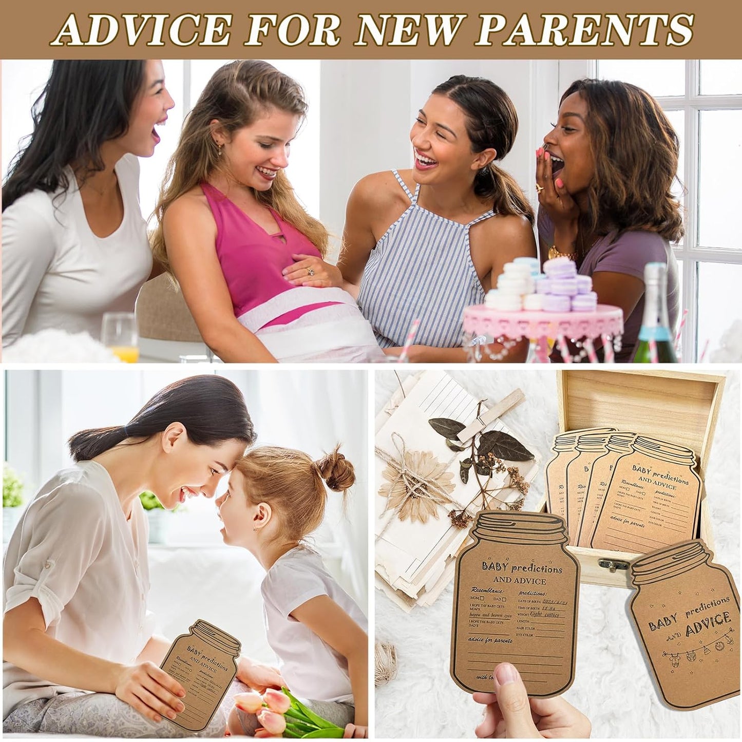 Baby Prediction Cards for Baby Shower Games, Advice and Wishes Cards for Parents To Be, Gender Neutral Boy Girl, Baby Predictions Box Guessing Activities Baby Shower Decorations (5x7inch)