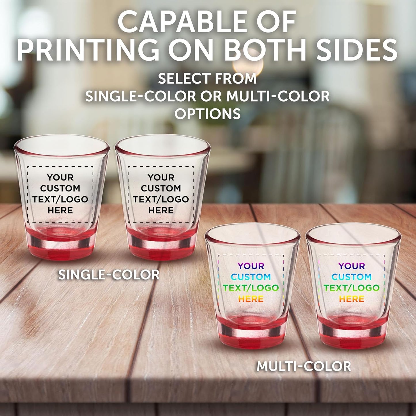 Custom Shot Glasses 1.75 oz. Set of 100, Personalized Bulk Pack - Great for Wedding Favors, Bachelorette Party Decorations, Party Fovors, Color Bottom - Red