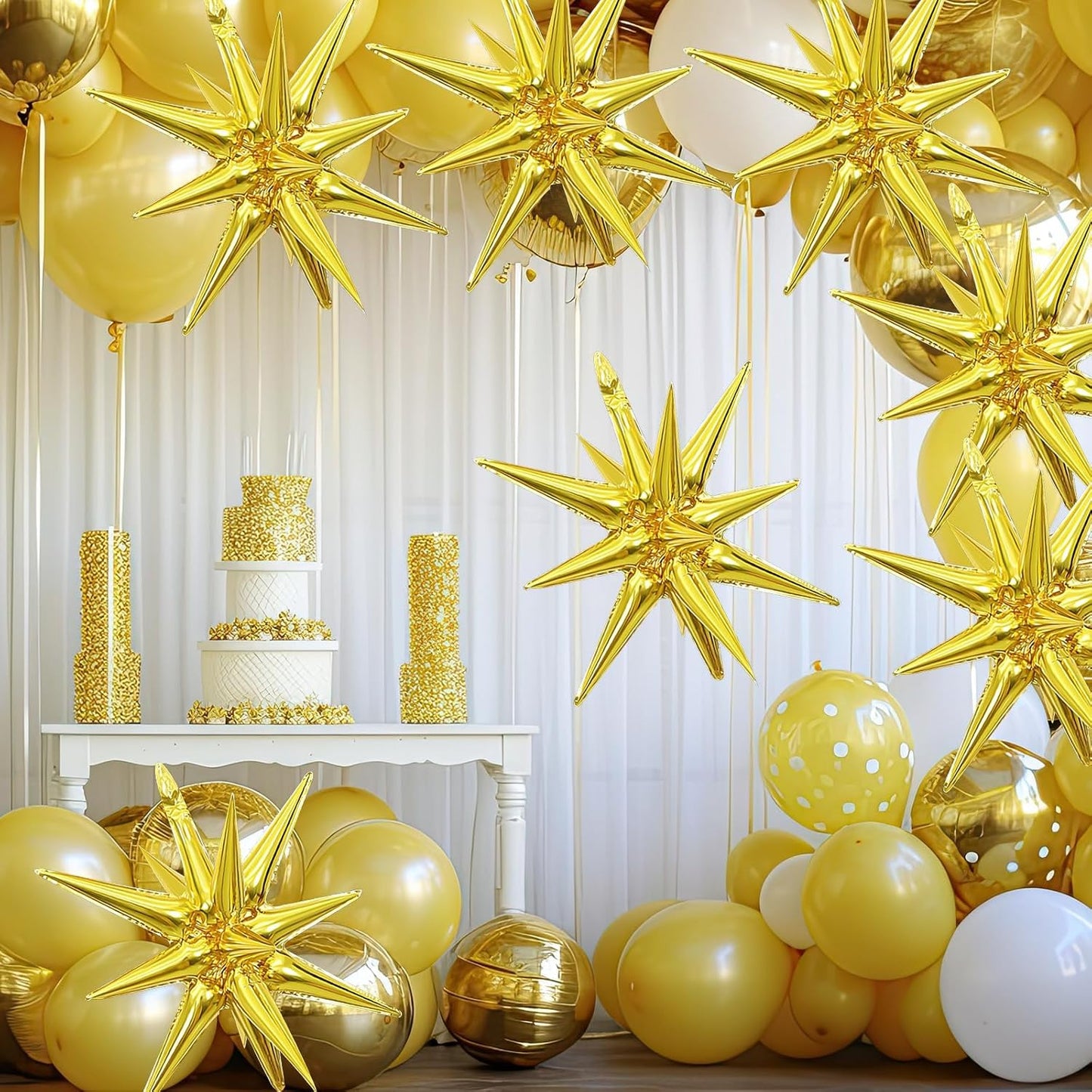 Gold Star Balloons,9Pcs 22Inch Gold Explosion Spike Cone Helium Polyester Film Star Foil Balloons for Birthday Anniversary Baby Shower Wedding New Year Disco Party Decorations