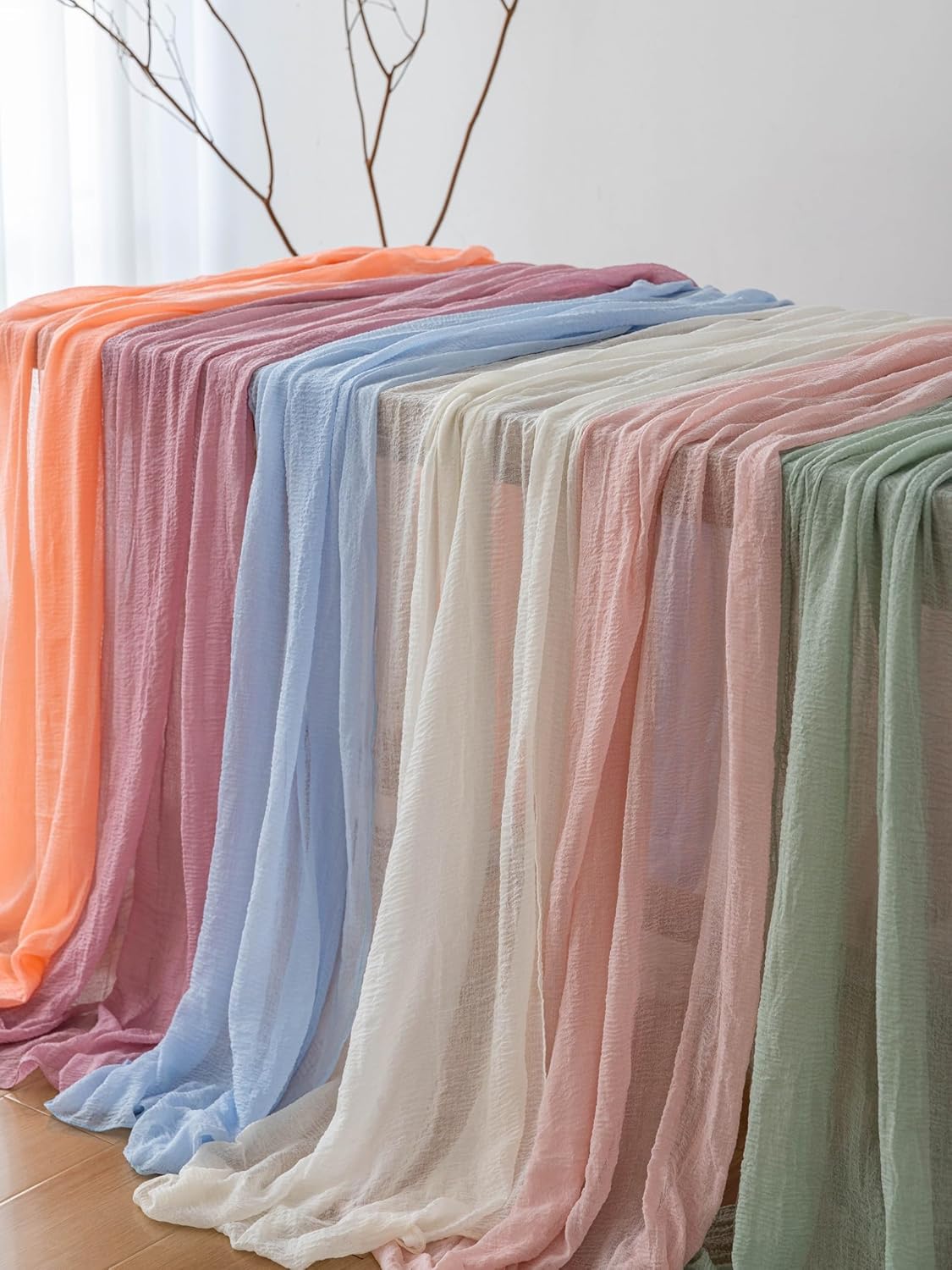 6pcs Cheesecloth Table Runner Sage Green Gauze 120 Inch 10 FT Rustic Boho Cheese Cloth Runner for Wedding Baby Shower Bridal Shower Party Long Sheer Centerpiece Home Decoration