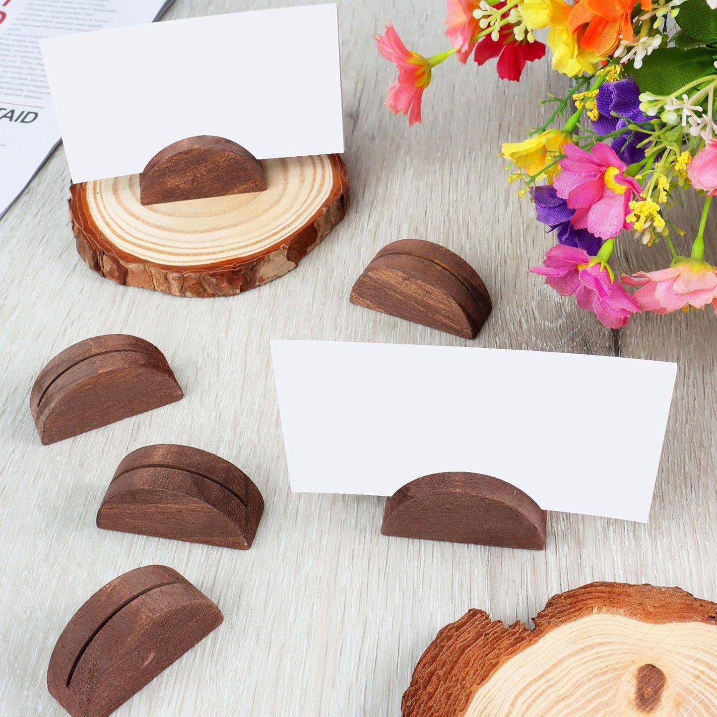 50 Pcs Wooden Table Number Stands, Semicircular Wedding Place Card Holders for Table Numbers, Name Tag, Restaurant Menu, Birthday Party & Event Decor