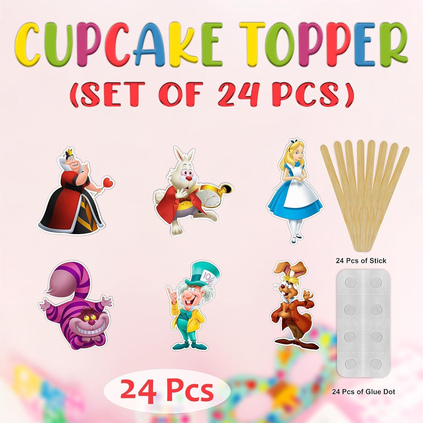"Alice in Wondrland Cupcake Topper โ Whimsical Birthday Party Decorations for Adults โ Tea Party, Baby Shower, Bridal Shower, Theme Dessert Table Dรฉcor โ Reusable Party Supplies"