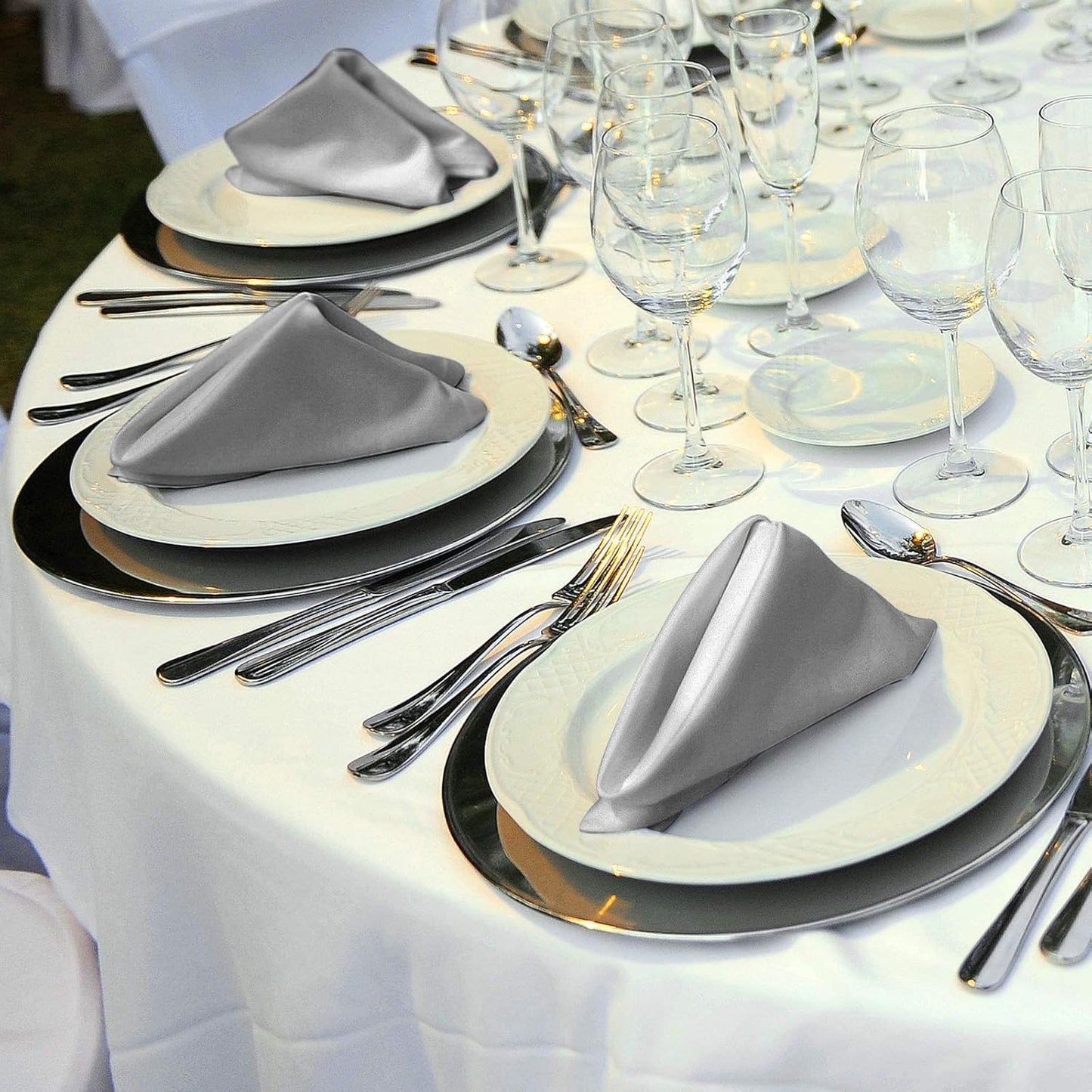 ANECO 12 Pieces Satin Napkins Soft Dinner Napkins Square Table Napkins 17 x 17 Inches for Restaurant Weddings Party Dinner Decoration (Grey)