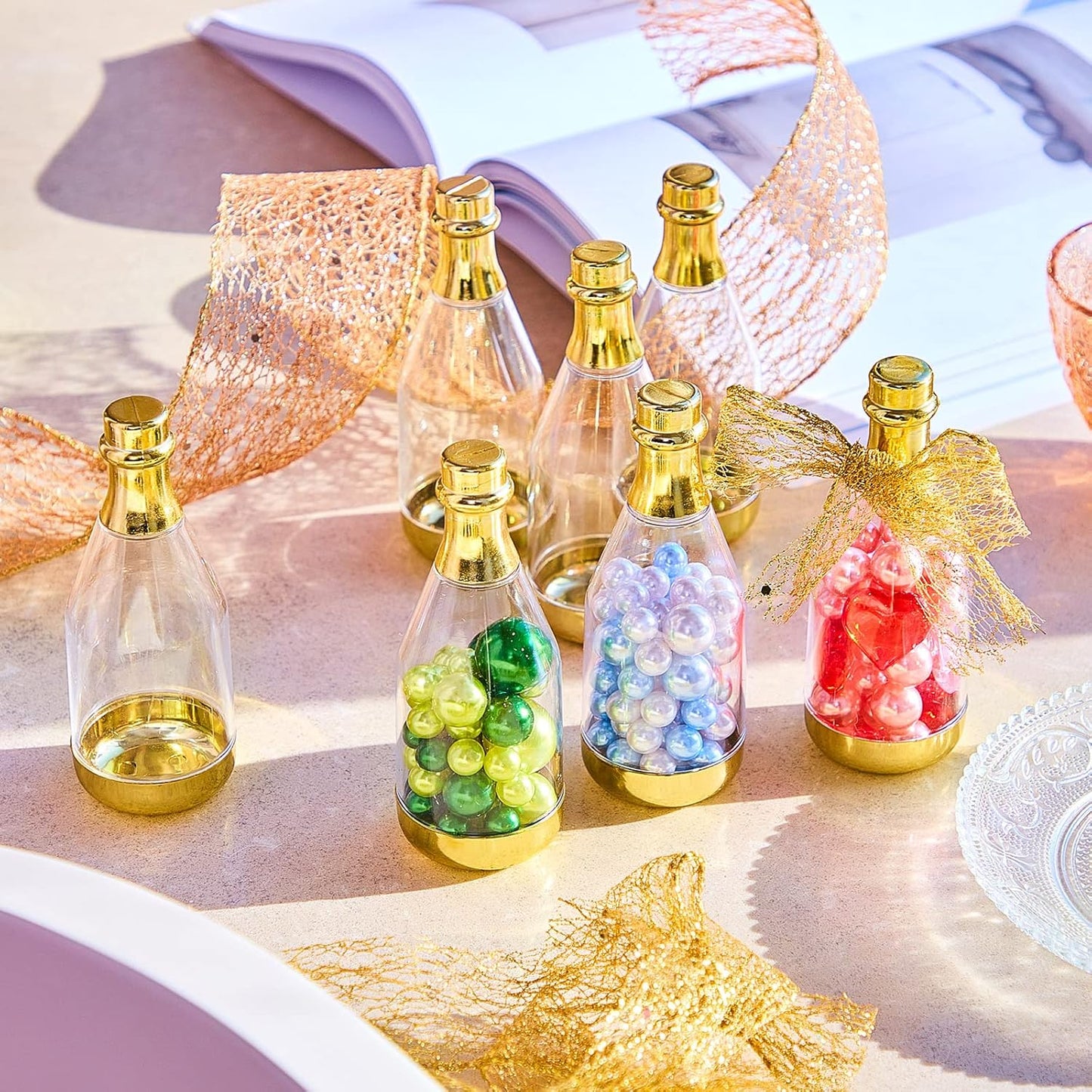 Cunhill 18 Pieces Mini Champagne Bottles Container Bulk Plastic Small Champagne Candy Bottles DIY Favor Mini Candy Jars Wedding Favors for Wedding Bridal Baby Shower Birthday(Clear and Gold)