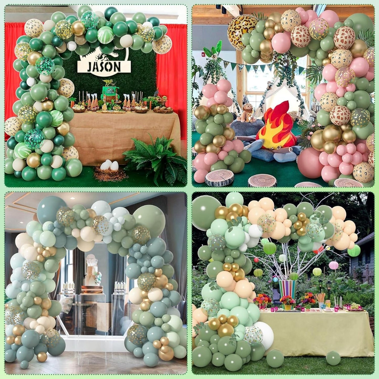 Amandir 153pcs Sage Green Balloon Garland Arch Kit, Different Sizes 18 12 10 5 inch Sage Green Gold Latex Metallic Confetti Gold Balloons for First Communion Safari Baby Shower Baptism Decorations