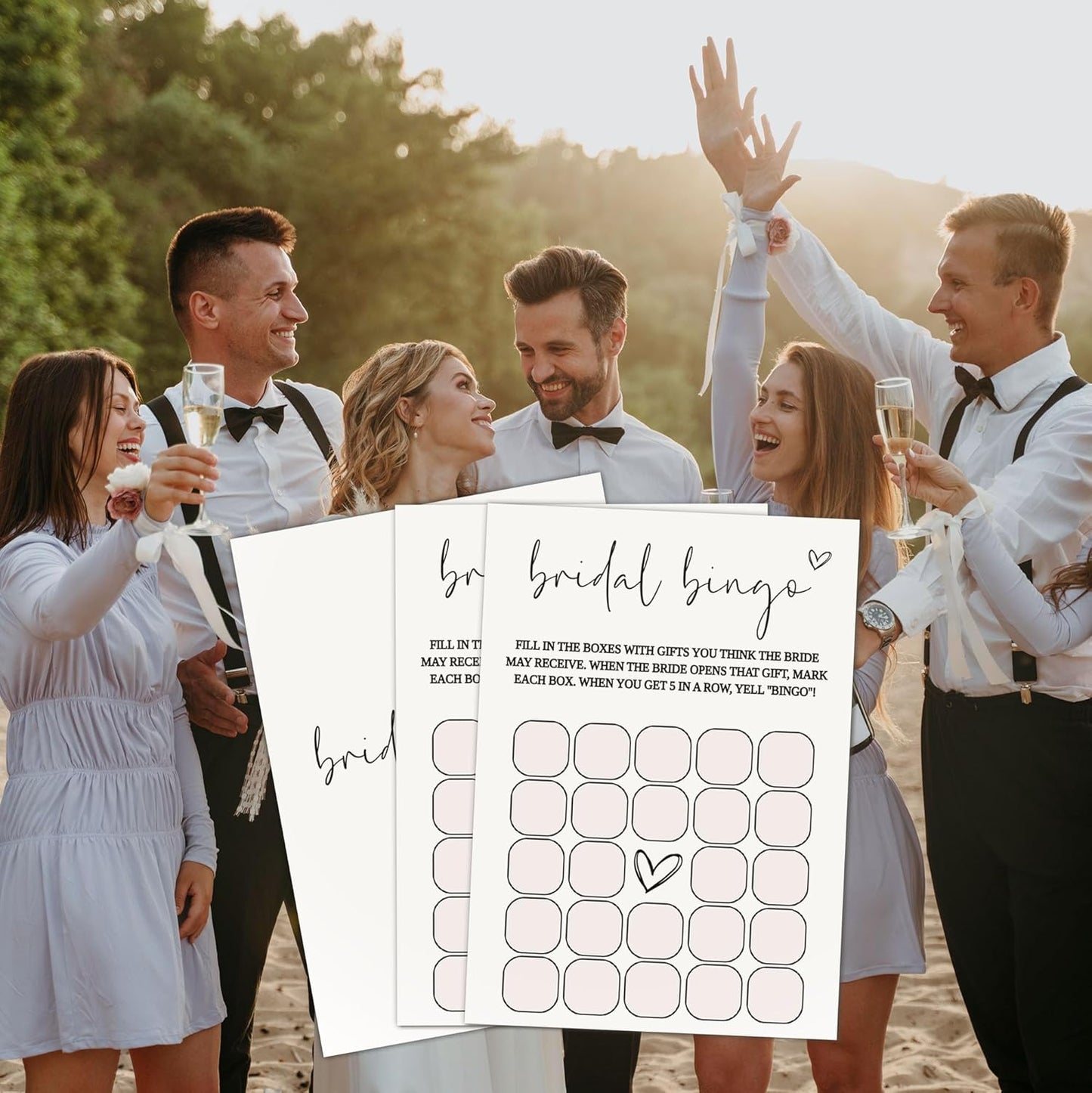 Bridal Shower Games, Bridal Bingo, 25Pcs Minimalist White Double-Sided Game Cards, Wedding Shower Games for Guests, Engagement Bachelorette Party Supplies - A27