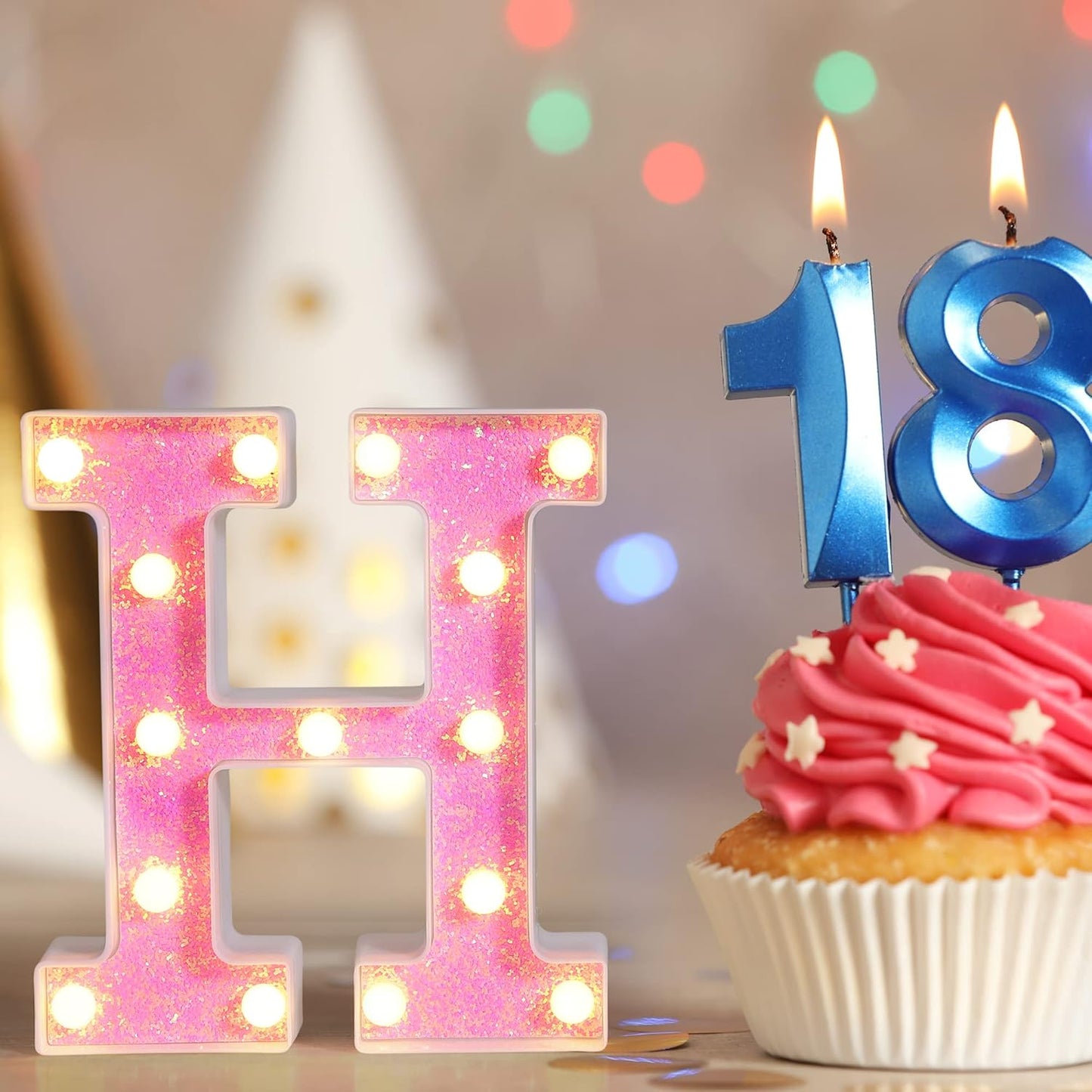 Foaky Pink Light up Letters,Pink Party Decorations,Girls Room Decor,Glitter Light Up Letters,Alphabet Letter Sign for Night Light Birthday Party Girls Gifts, Home Bar Decoration(T)