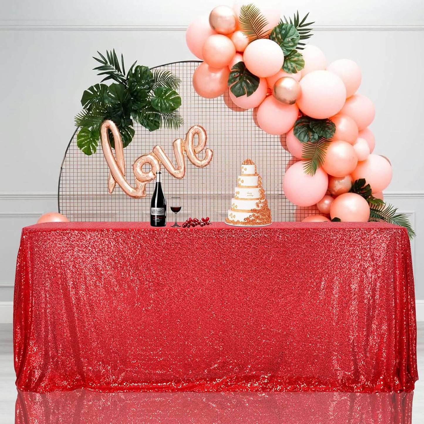 SquarePie Sequin Tablecloth 90 x 156 Inch Red Sparkly Table Linen for Wedding Party